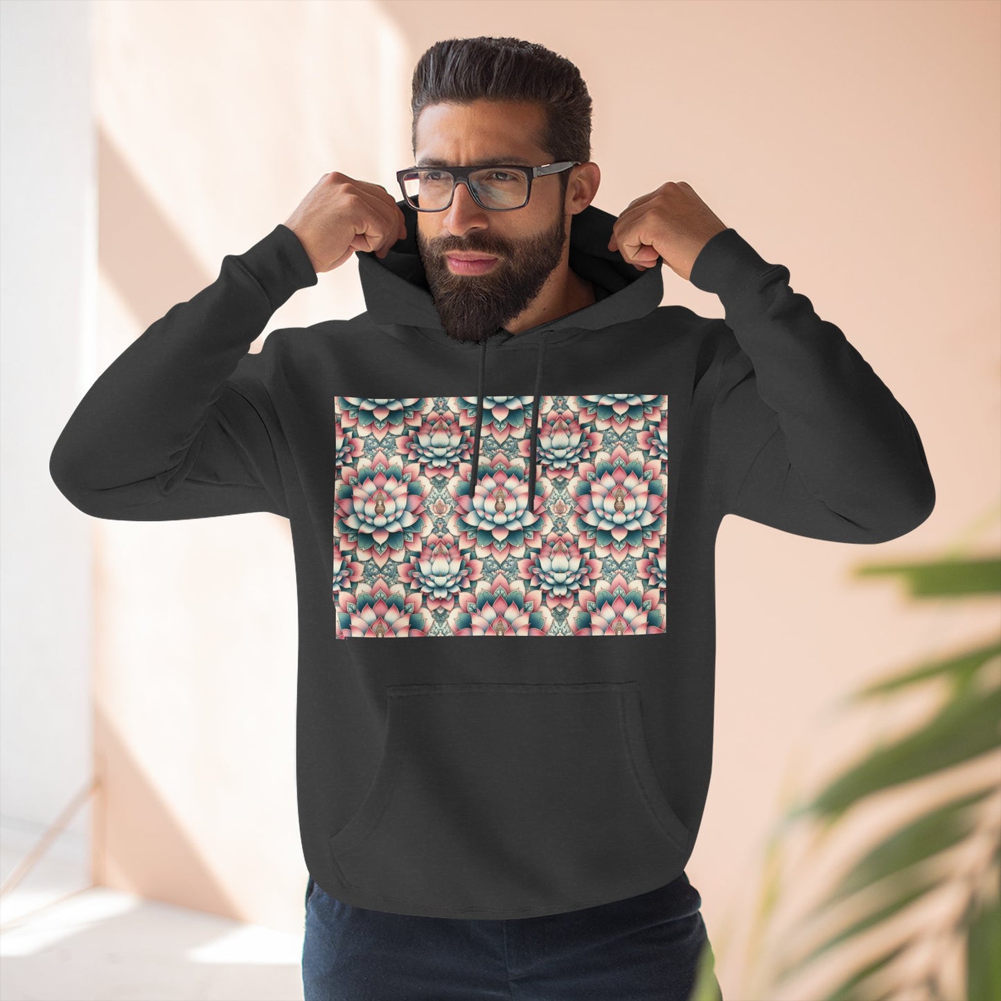 Fleece Hoodie with Lotus Flower Design