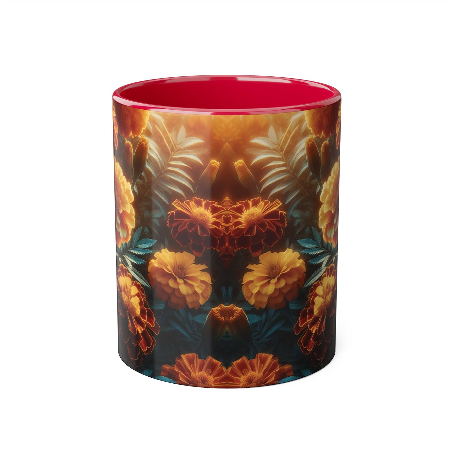 Orange Marigolds Accent Mug, Floral Coffee Cup, Botanical Tea Mug, Nature Lover Gift, Garden Theme Kitchen Decor