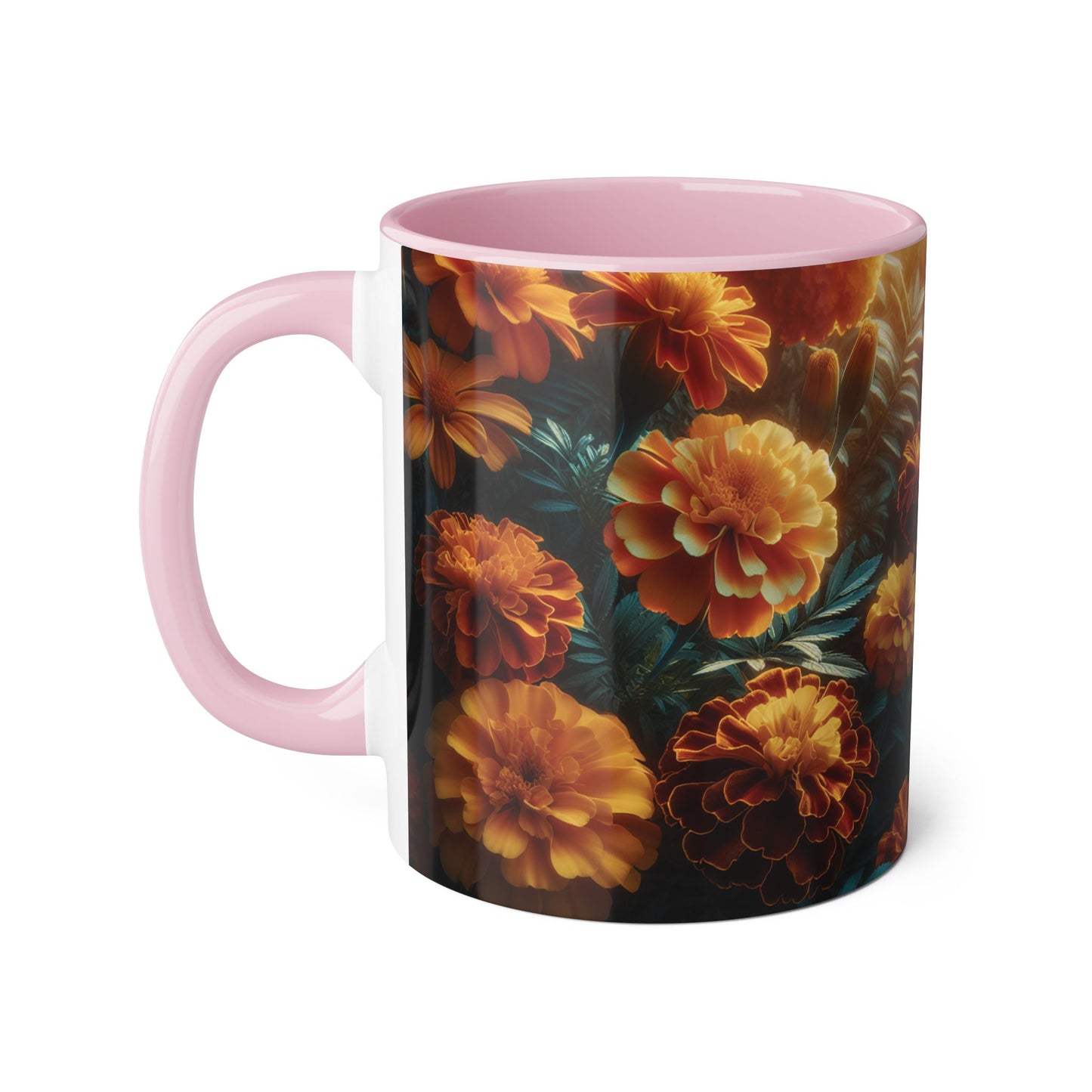 Orange Marigolds Accent Mug, Floral Coffee Cup, Botanical Tea Mug, Nature Lover Gift, Garden Theme Kitchen Decor