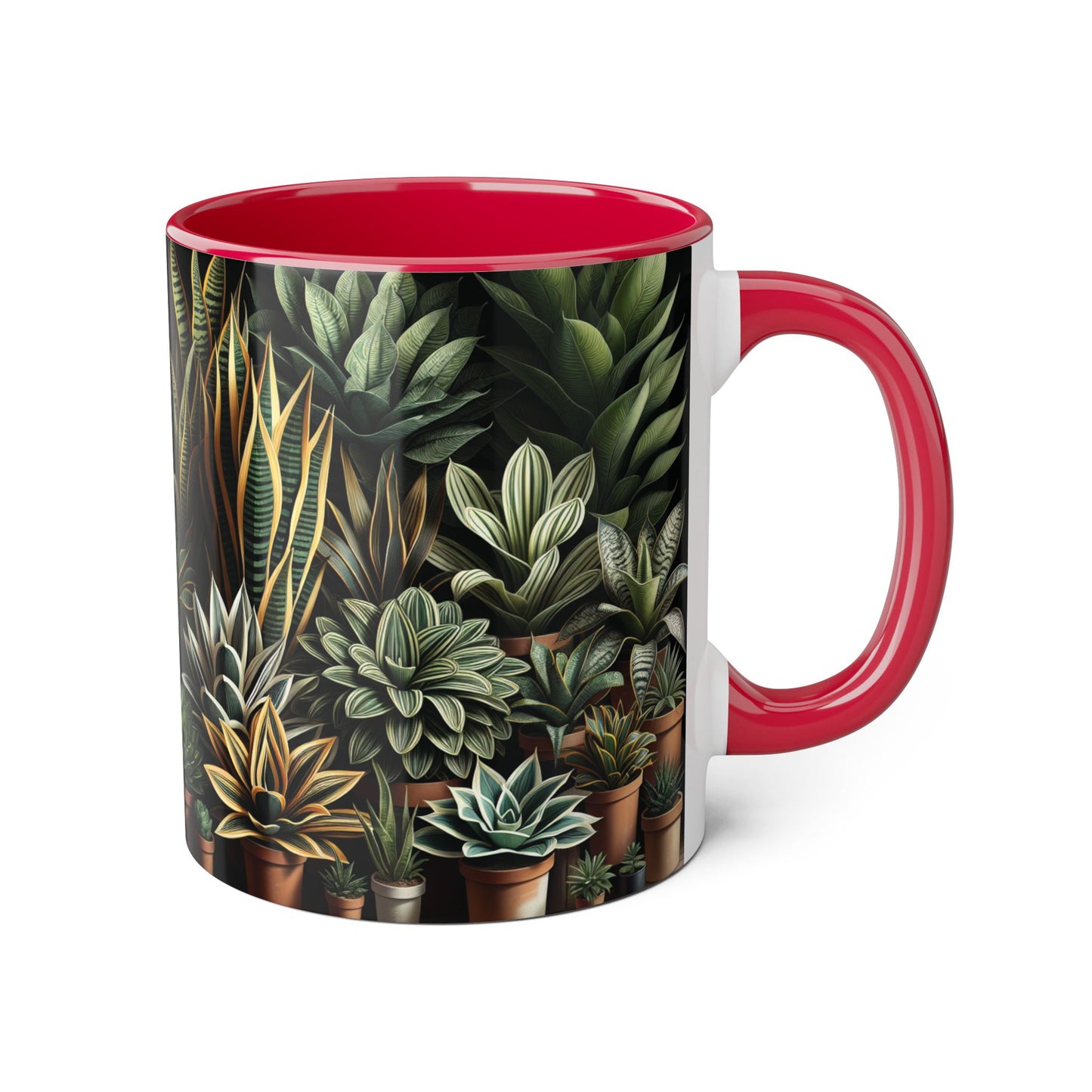 Snake Plant Family Accent Mug, 11oz - Ceramic Tea Cup, Botanical Coffee Mug, Indoor Garden Lover Gift, Green Thumb Kitchen Decor, Plant Lady