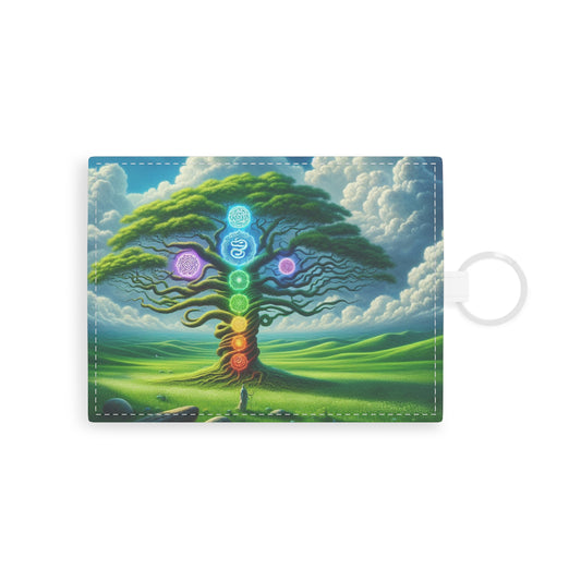 Leather Card Holder: Chakra Tree Design, Wallet, Credit Card Case, Spiritual Accessories