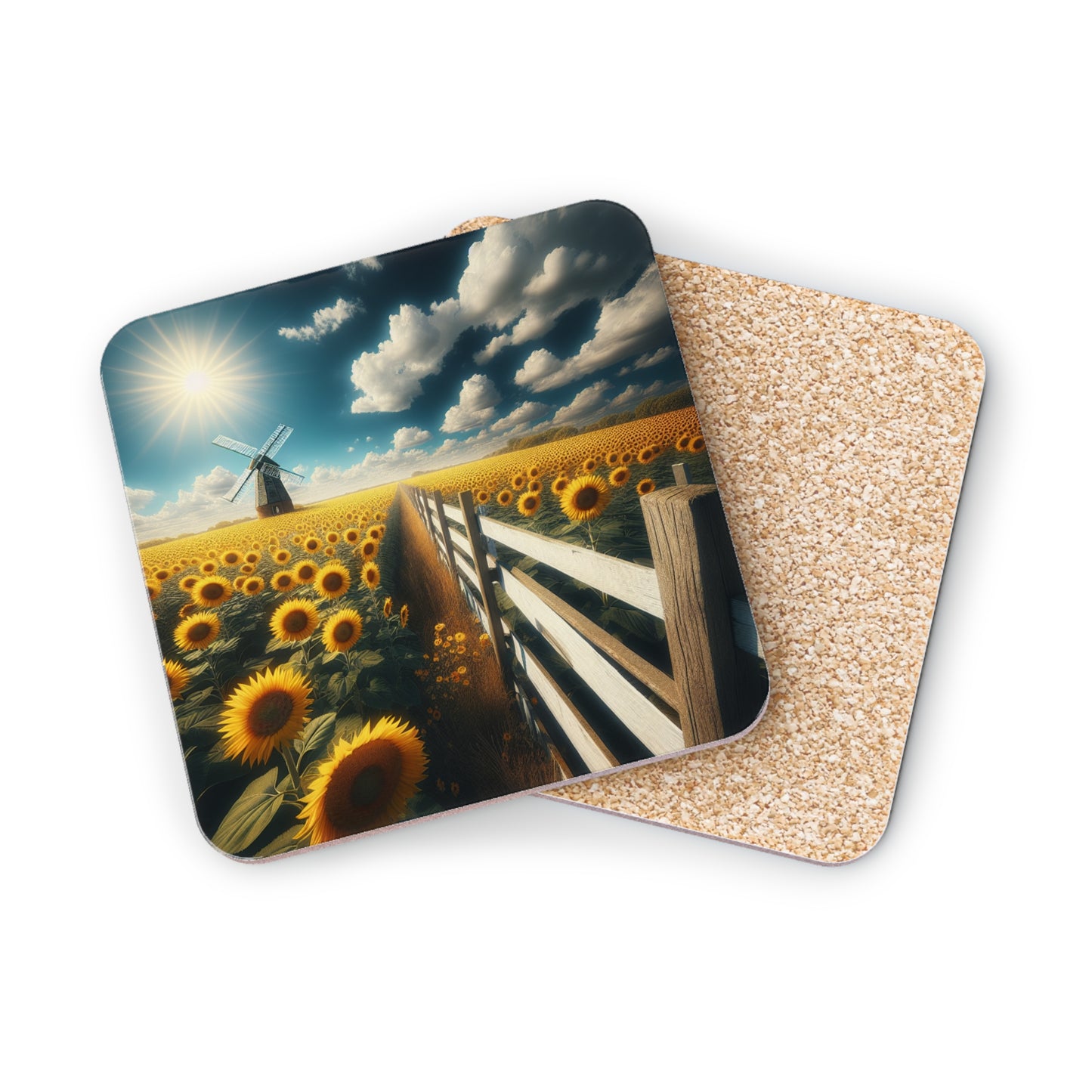 Sunflower Field Coasters, Floral Drink Mats, Farmhouse Decor, Rustic Kitchen Accessories, Set of 4 Coaster, Flower Home Gifts