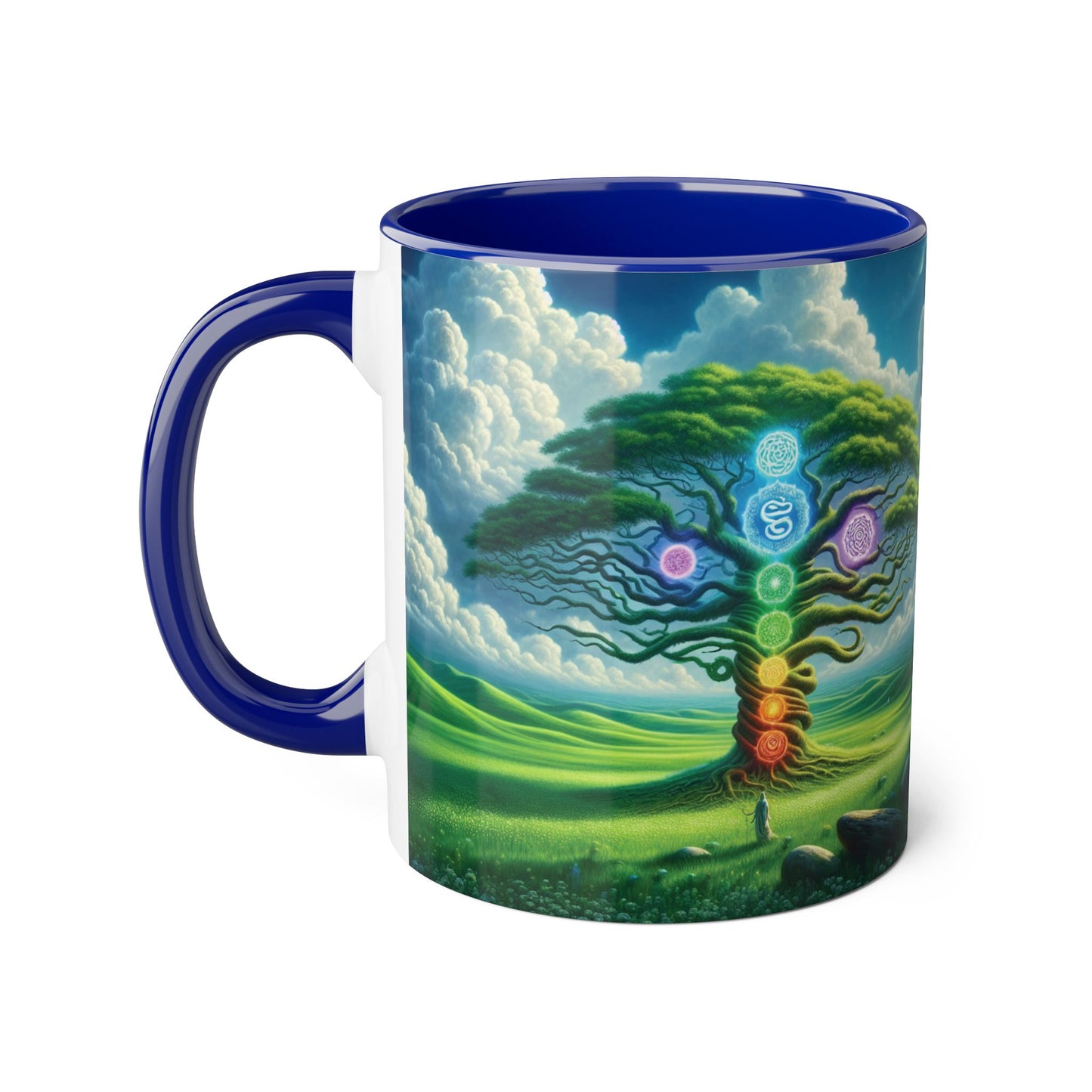 Chakra Tree Accent Mug, 11oz - Ceramic Tea Cup, Reiki Energy Drinkware, Spiritual Gift, Yoga Meditation Coffee Mug, Tree of Life Kitchen
