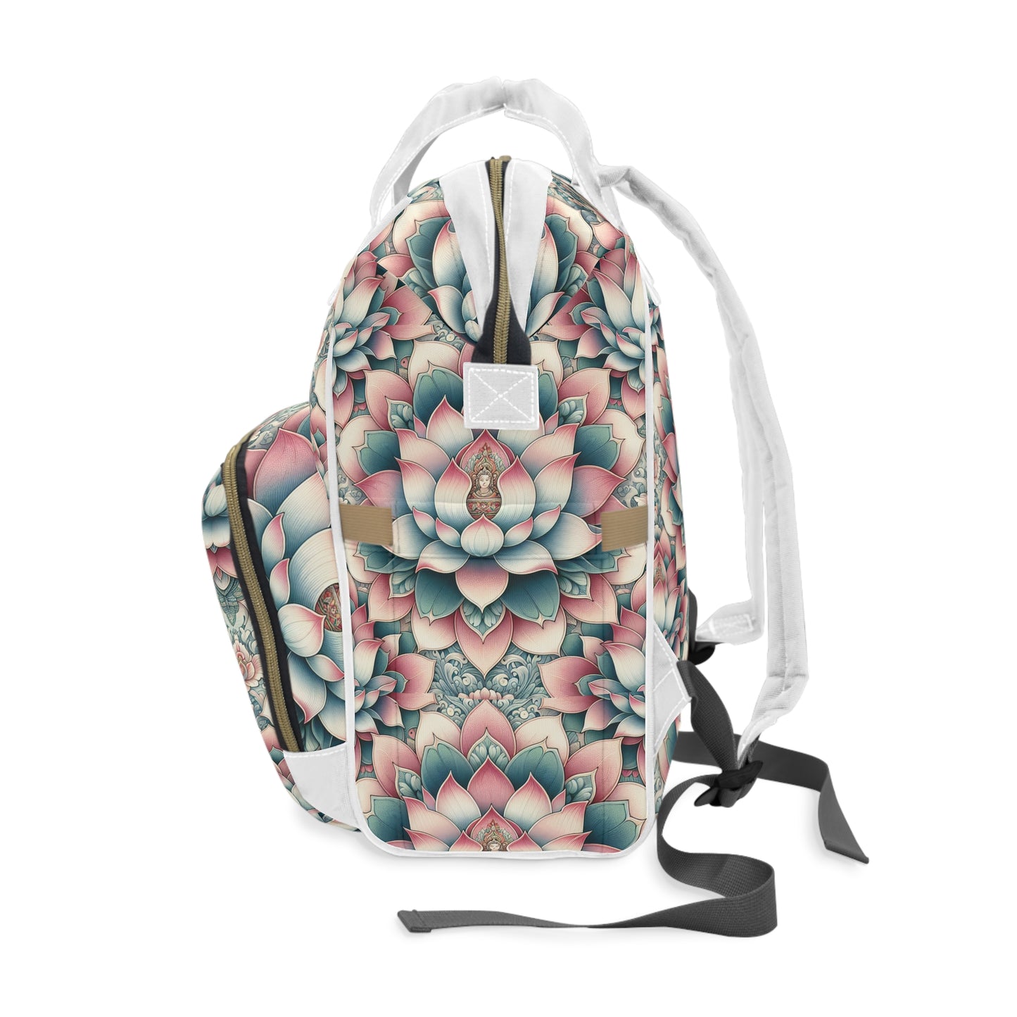 Diaper Backpack with Lotus Flower Design, Floral Baby Bag, Nursery Organizer, Mommy Bag, Baby Shower Gift, Diaper Bag Backpack