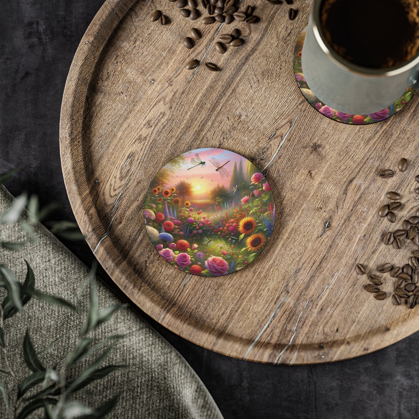 Sunset Garden Coasters, Drink Coasters, Floral Decor, Home Bar Accessories, Housewarming Gift, Nature Lover Decor