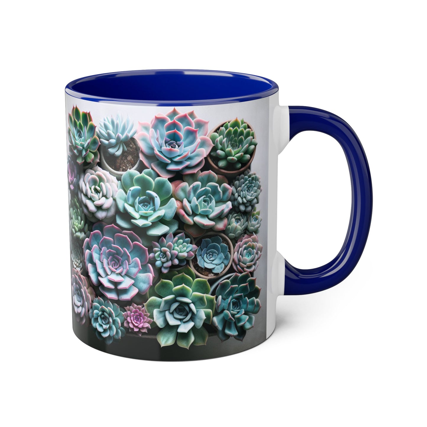 Succulent Garden Accent Mug, 11oz Succulent Coffee Mug, Floral Drinkware, Plant Lover Gift, Unique Home Decor