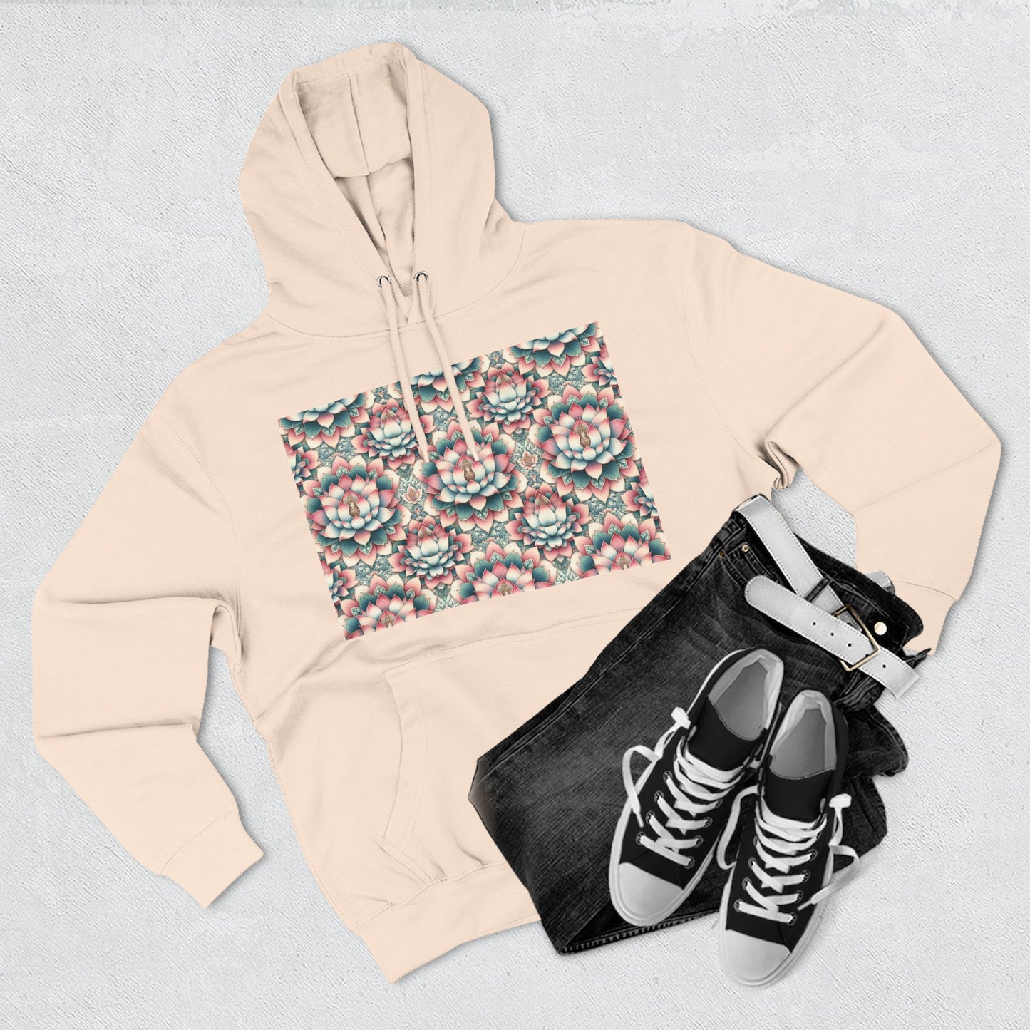 Fleece Hoodie with Lotus Flower Design
