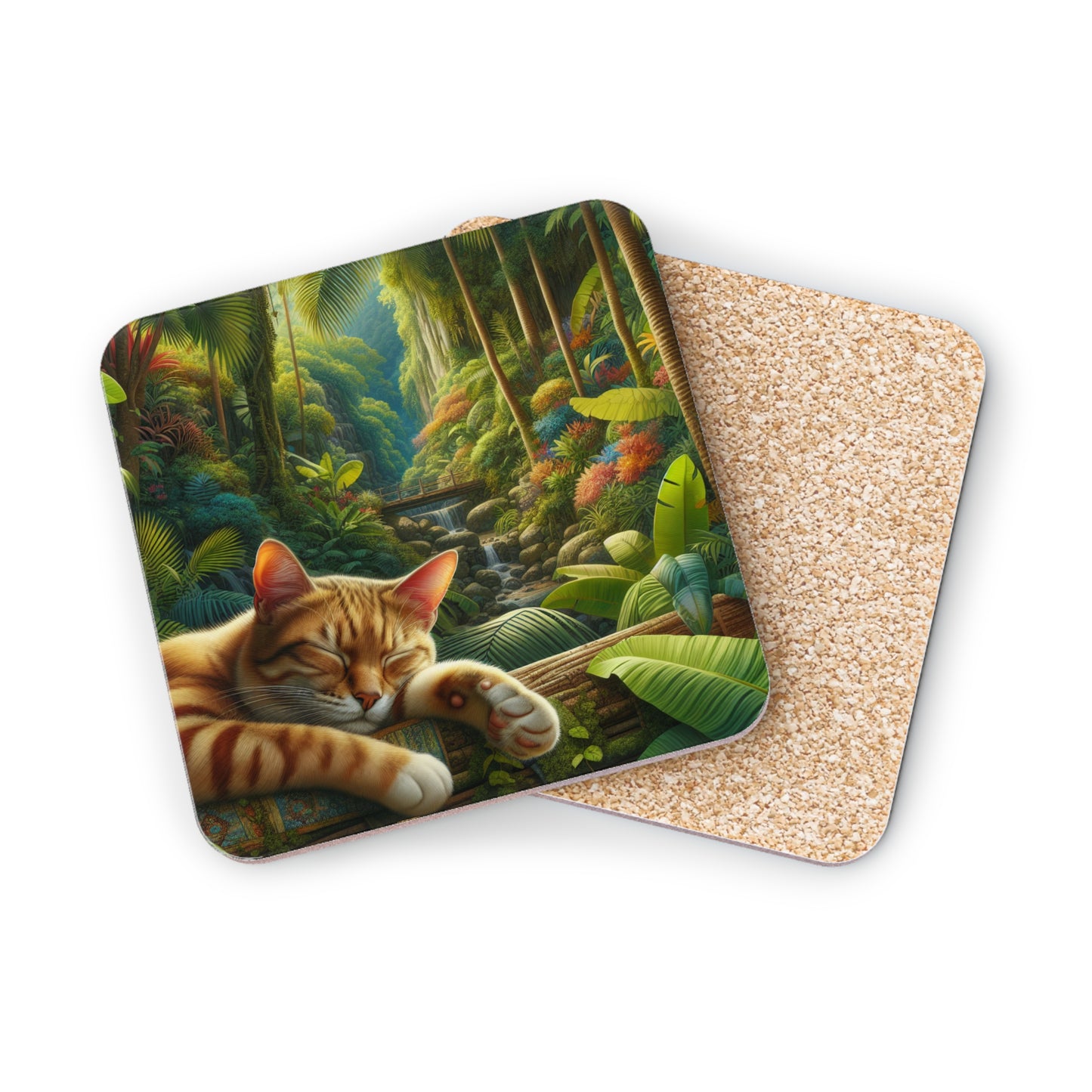 Tropical Forest Cat Coasters, Coasters Set, Drink Coaster, Cat Lover Gift, Jungle Coasters, Housewarming Gift