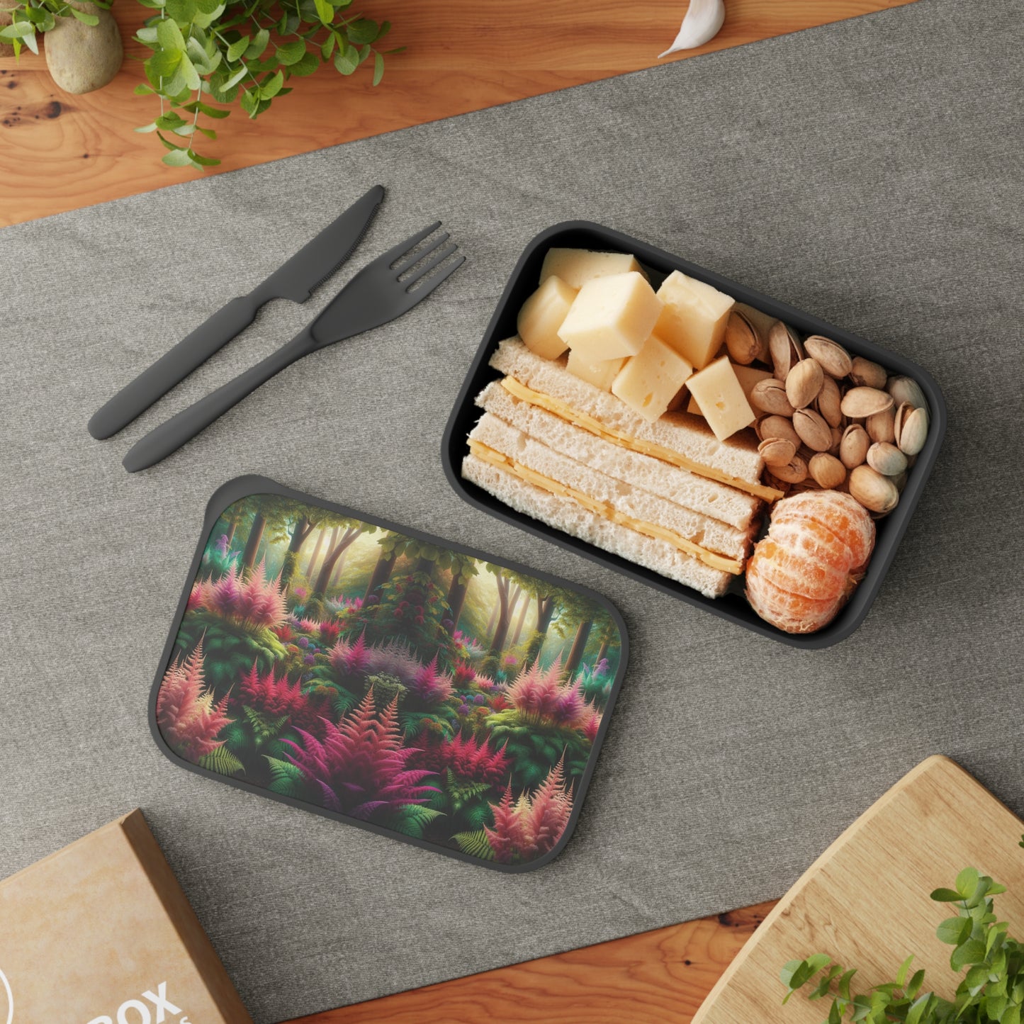 Bento Box - Pink Astilbe Blooms, Eco friendly lunch box set