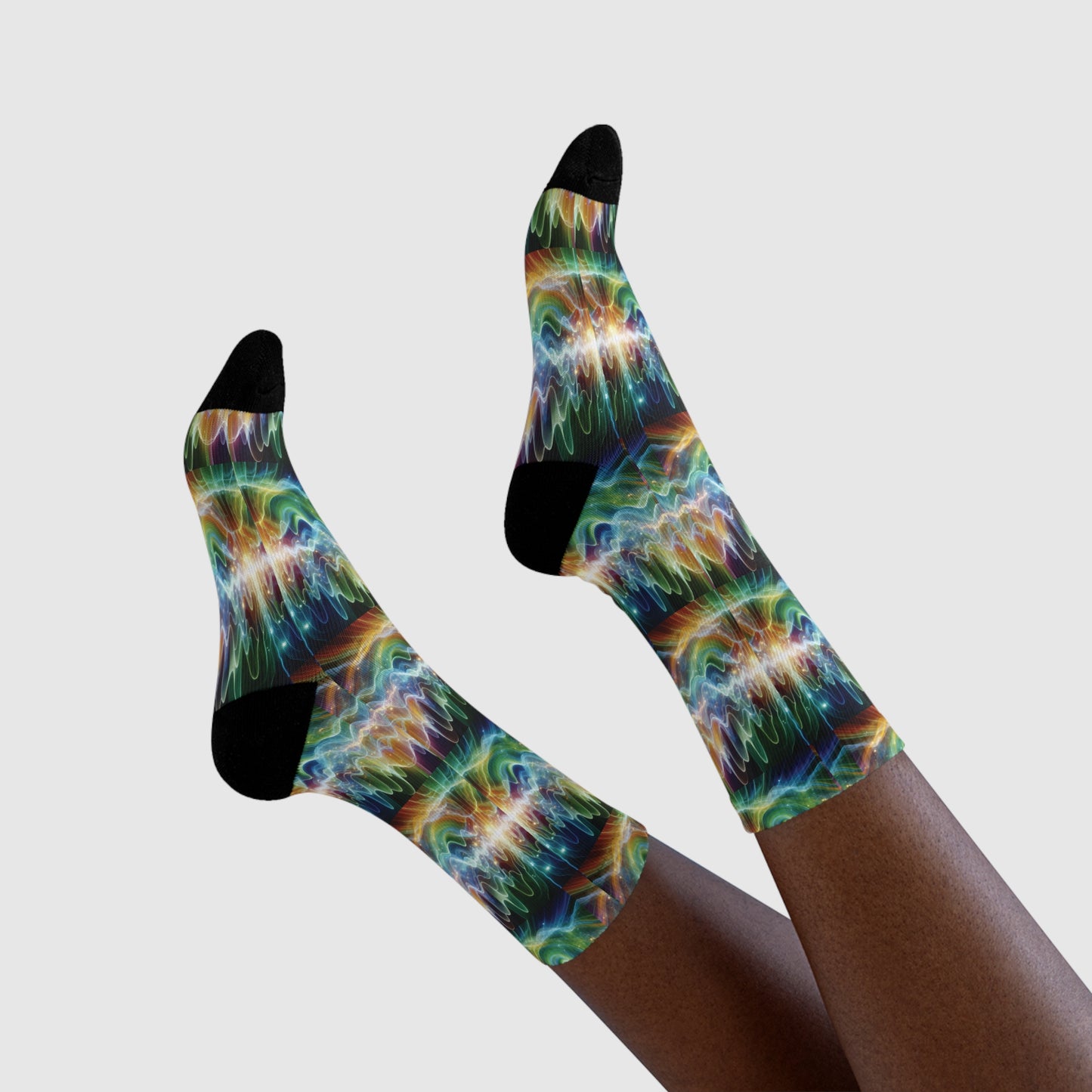 Vibrant Frequency Waves Design Sublimation Crew Socks - , Colorful Patterned Footwear, Unique Athletic Wear, Trendy Gift for Music Lovers,
