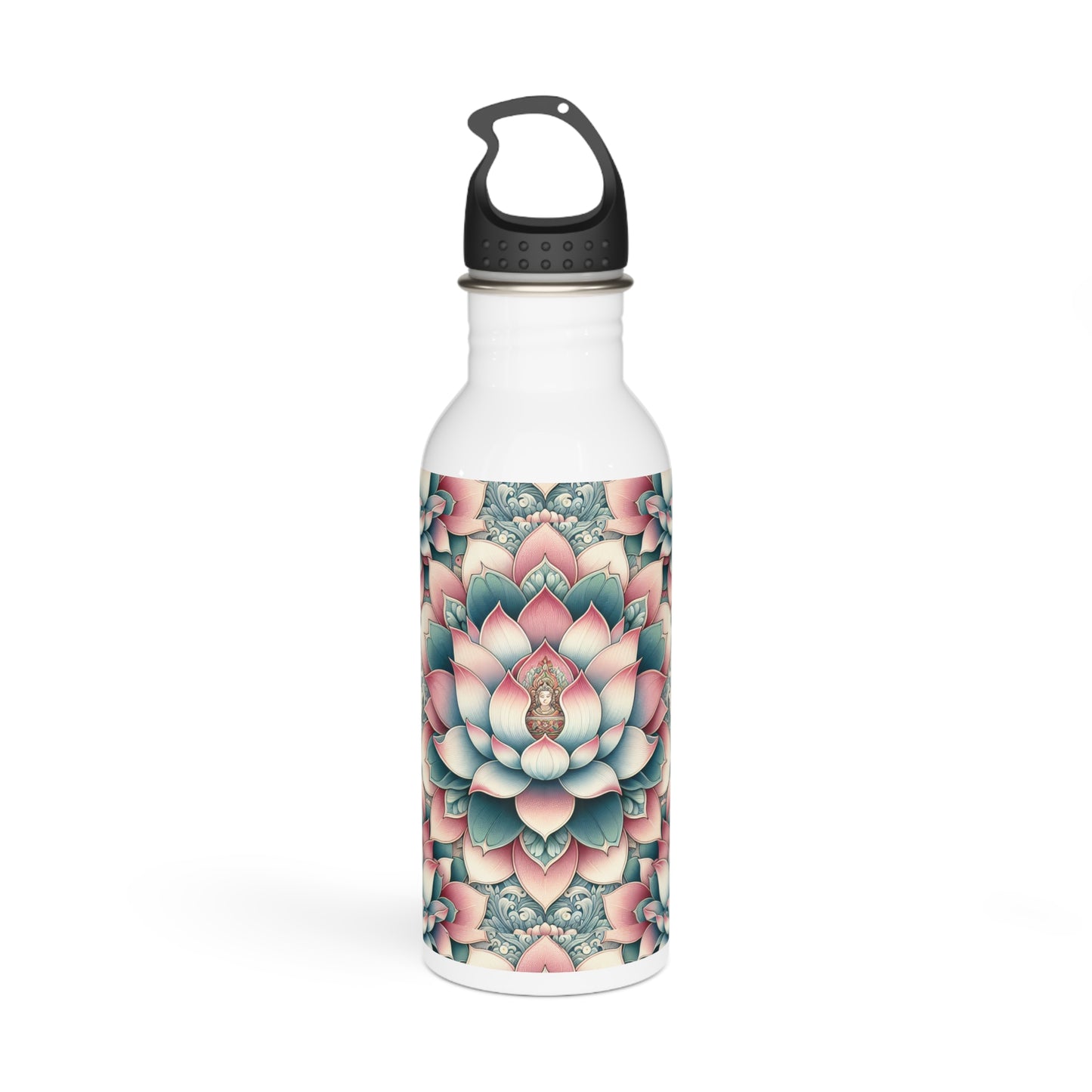Stainless Steel Water Bottle - Lotus Flower Design, Reusable Bottle, Yoga Lover Gift, Floral Water Flask, Botanical Themed