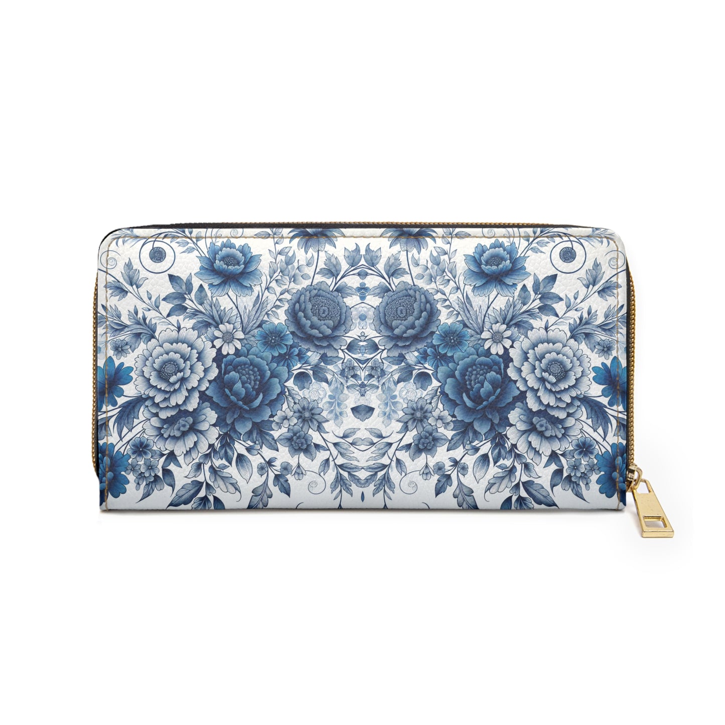 Zipper Wallet with Blue Floral Design