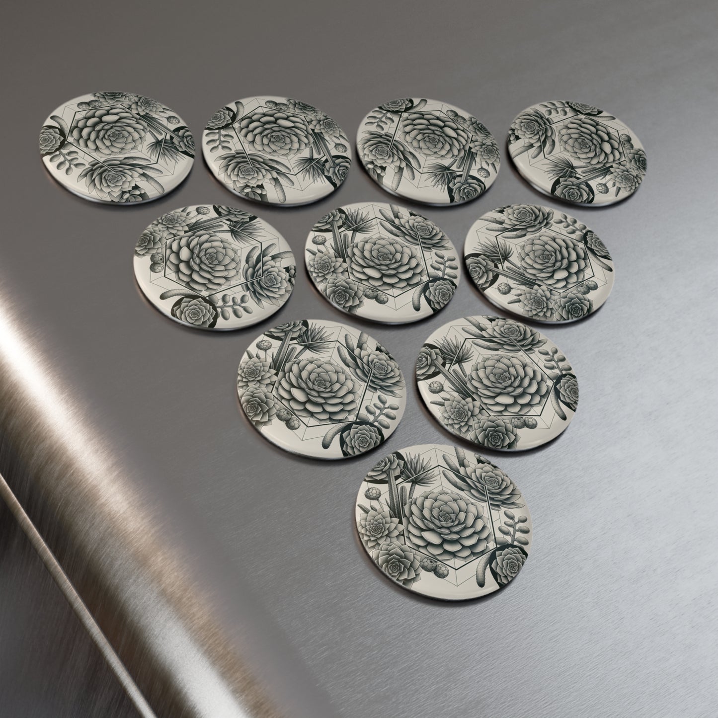 Succulent Garden Button Magnet Set - Round Decorative Magnets (1 & 10 pcs)