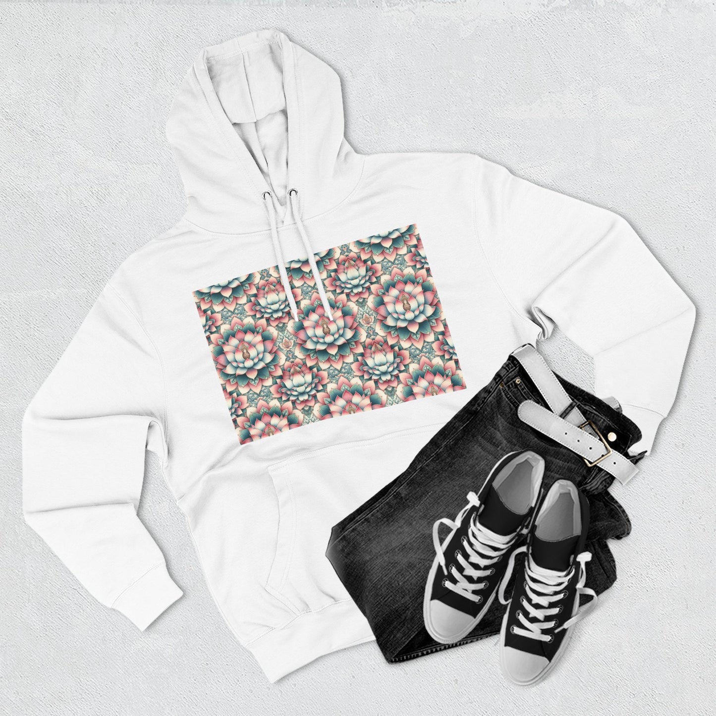 Fleece Hoodie with Lotus Flower Design