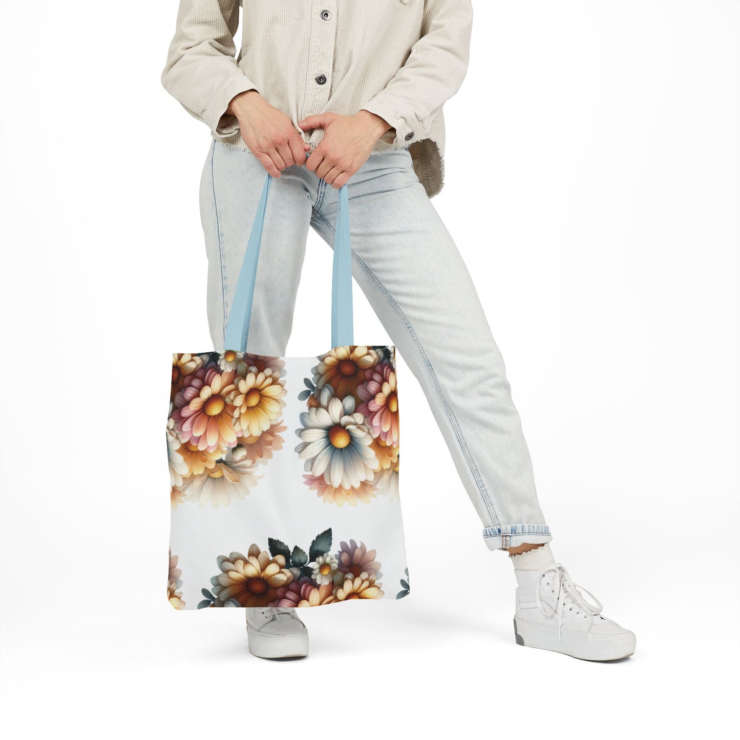 Floral Canvas Tote Bag with 5-Color Straps - Stylish