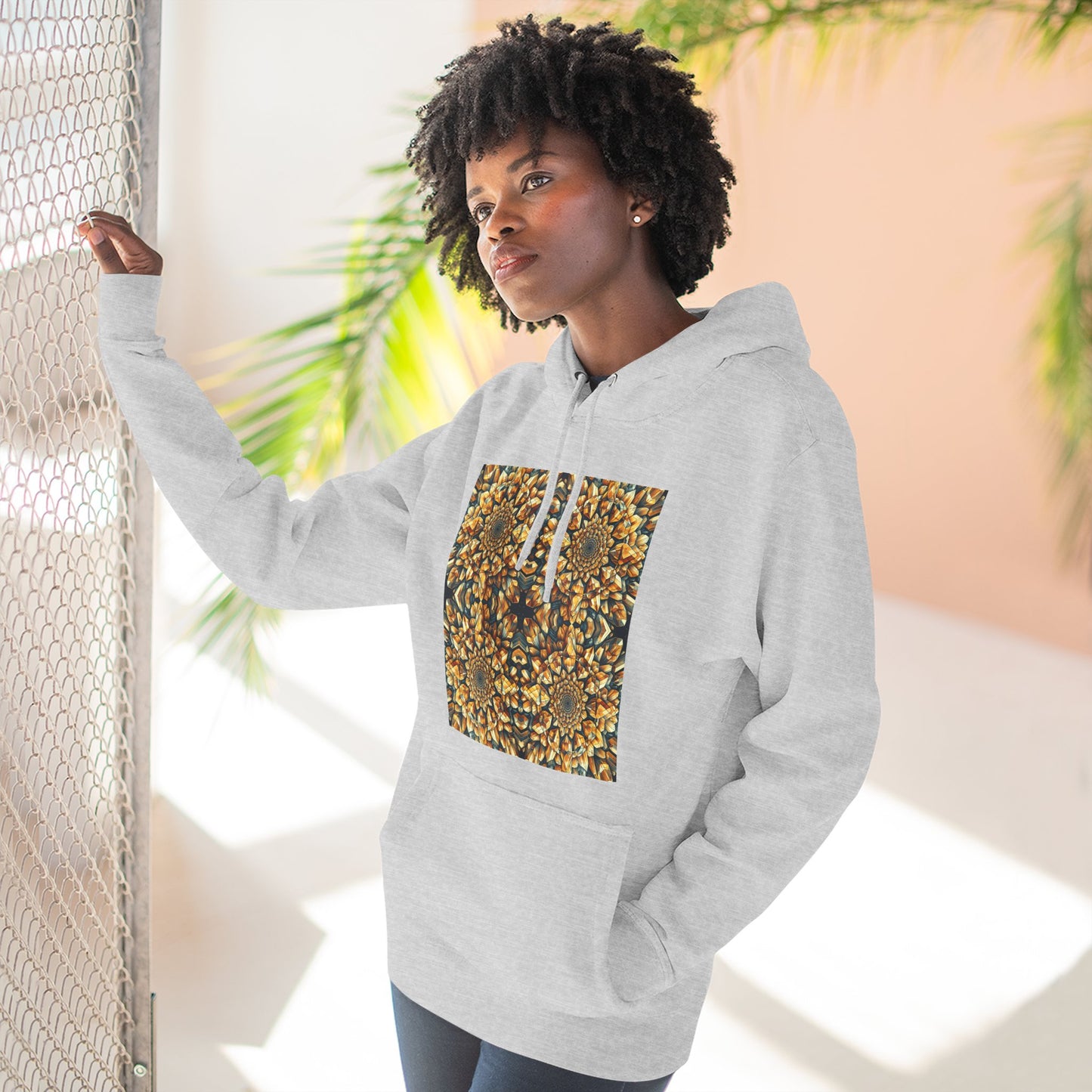 Fleece Hoodie - Citrine Geometric Design