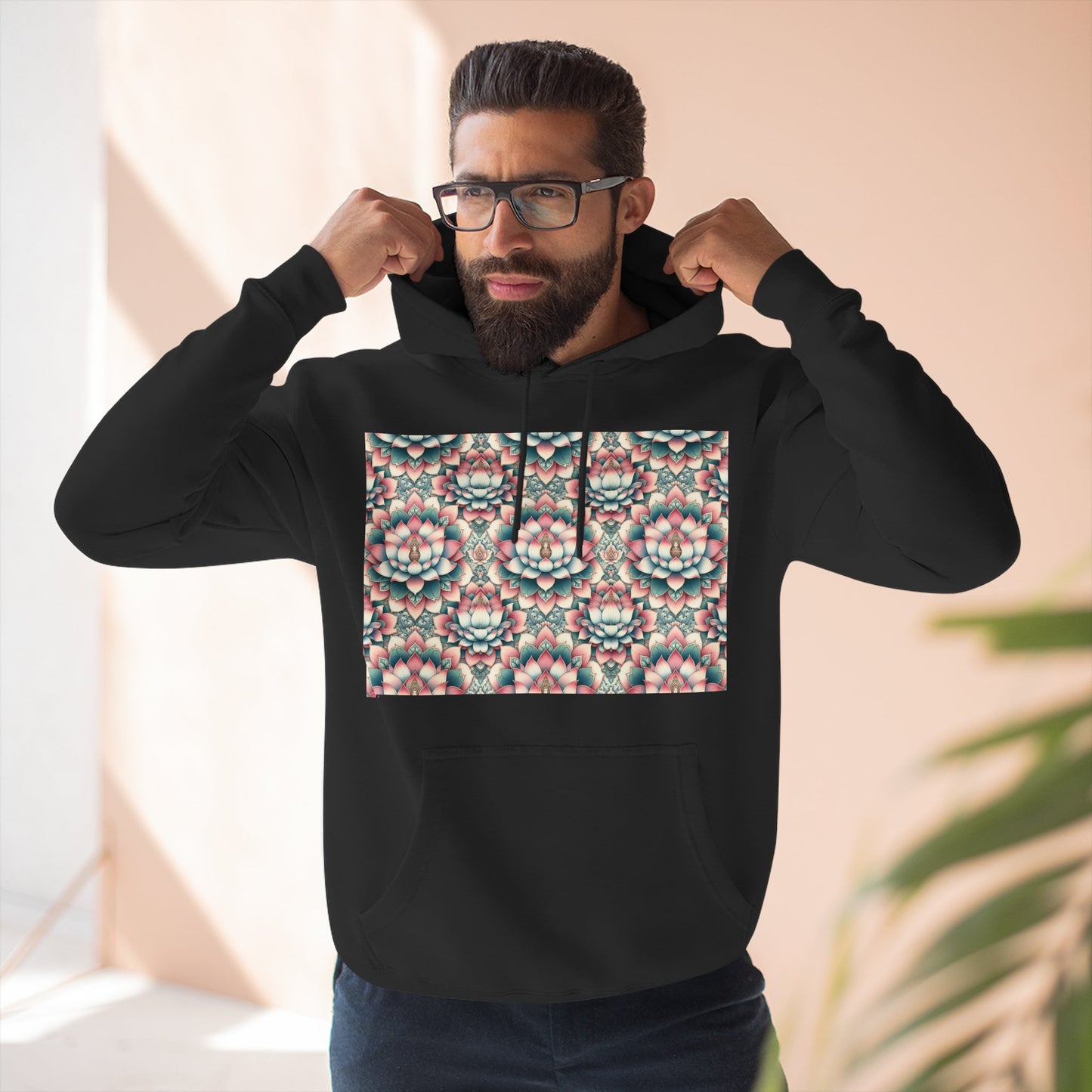 Fleece Hoodie with Lotus Flower Design