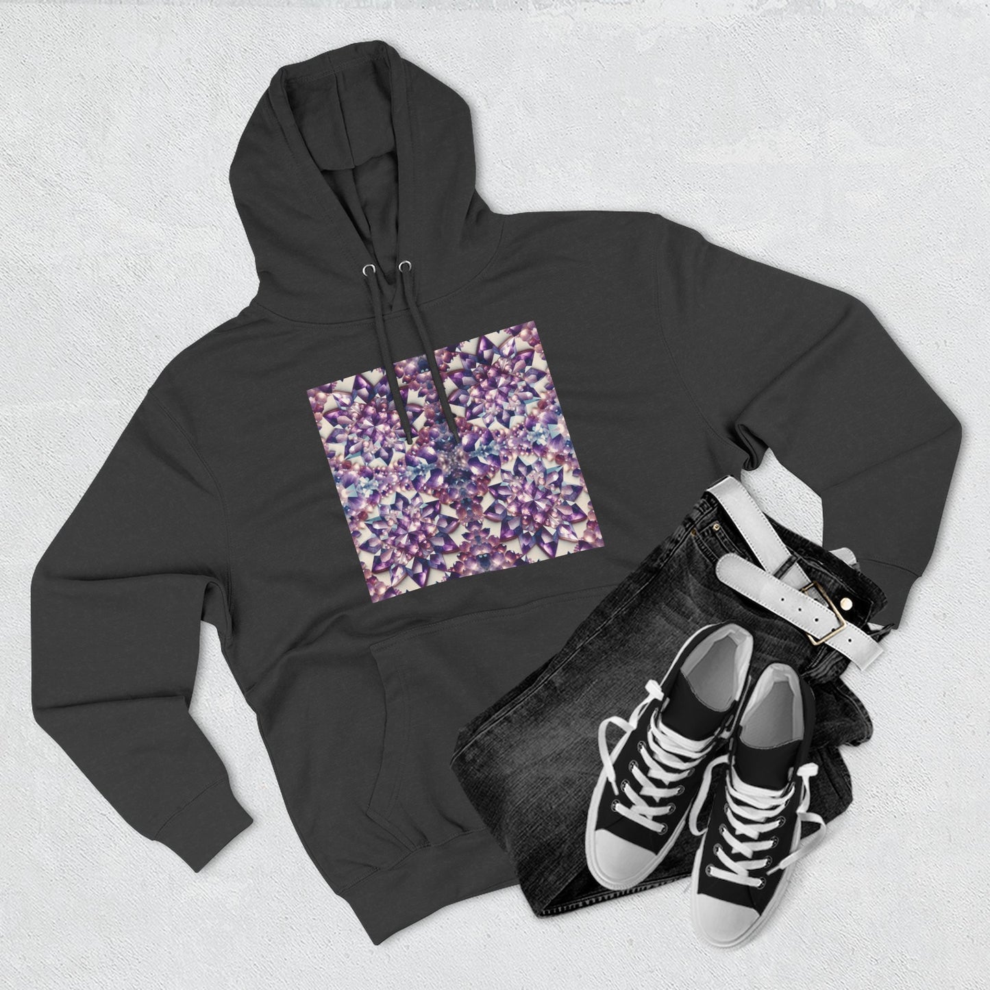 Fleece Hoodie - Amethyst Crystal Floral Design