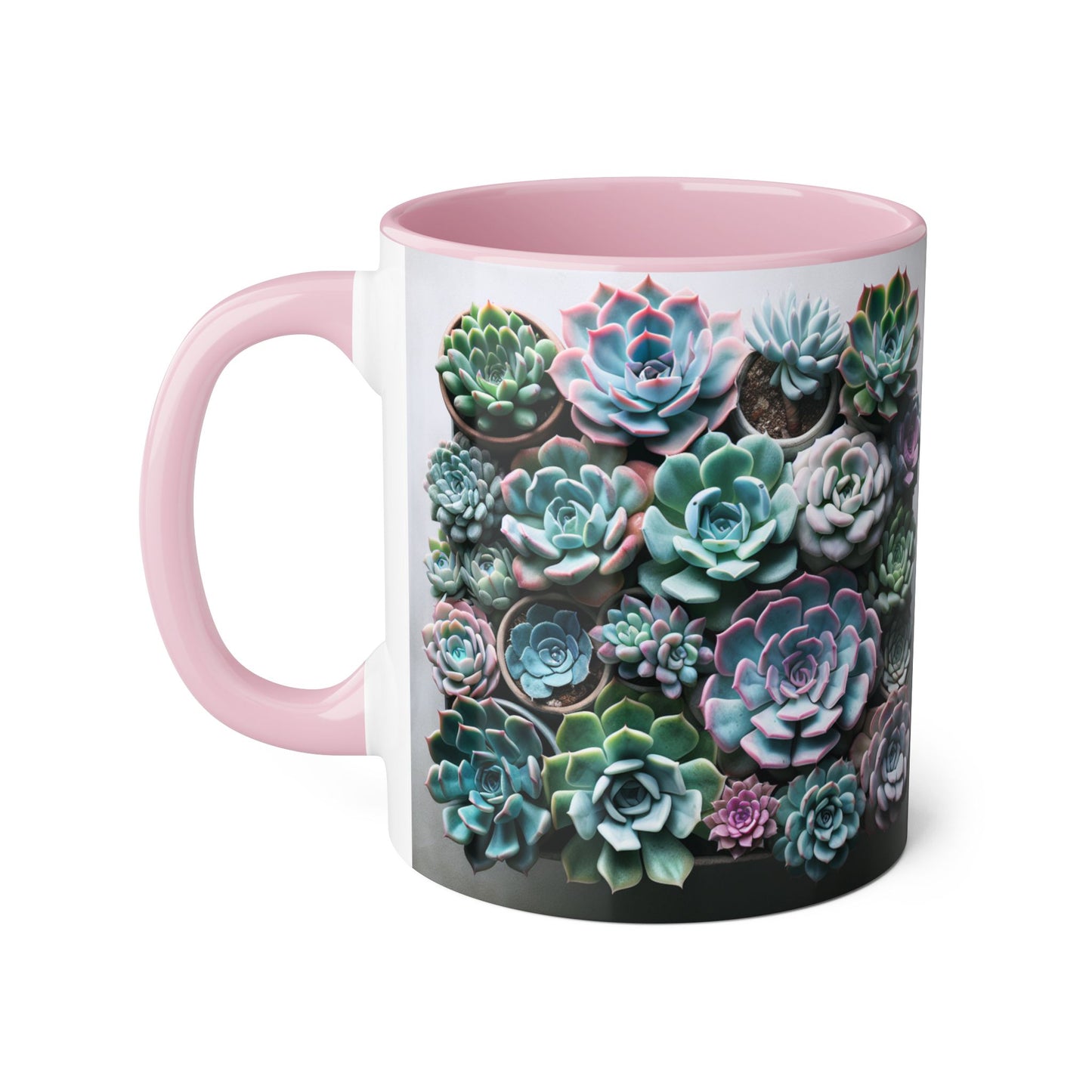 Succulent Garden Accent Mug, 11oz Succulent Coffee Mug, Floral Drinkware, Plant Lover Gift, Unique Home Decor