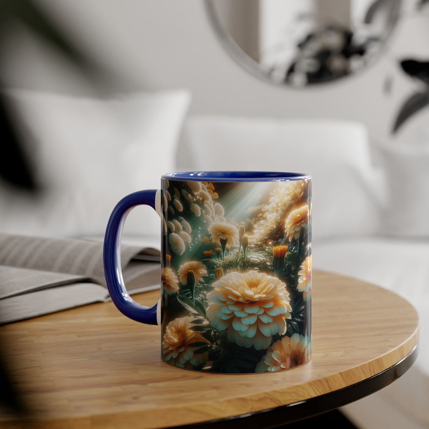 Vanilla Marigolds Accent Mug, 11oz - Floral Coffee Cup, Tea Mug, Flower Lover Gift, Botanical Decor, Kitchen Drinkware