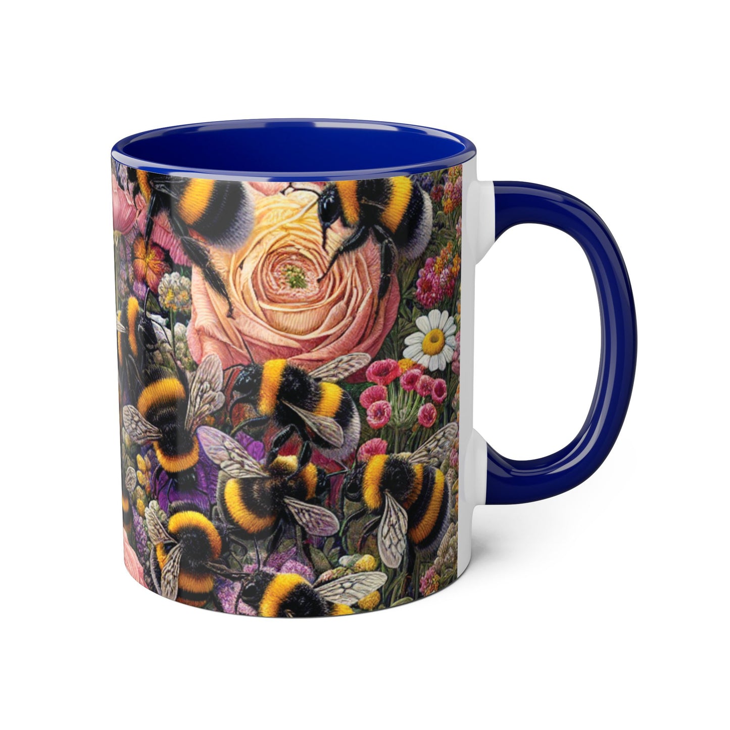 Bee-Inspired Floral Accent Mug | Nature Lover Gift, Botanical Coffee Mug, Bee Art Mug, Animal Lover Cup, Garden Mug
