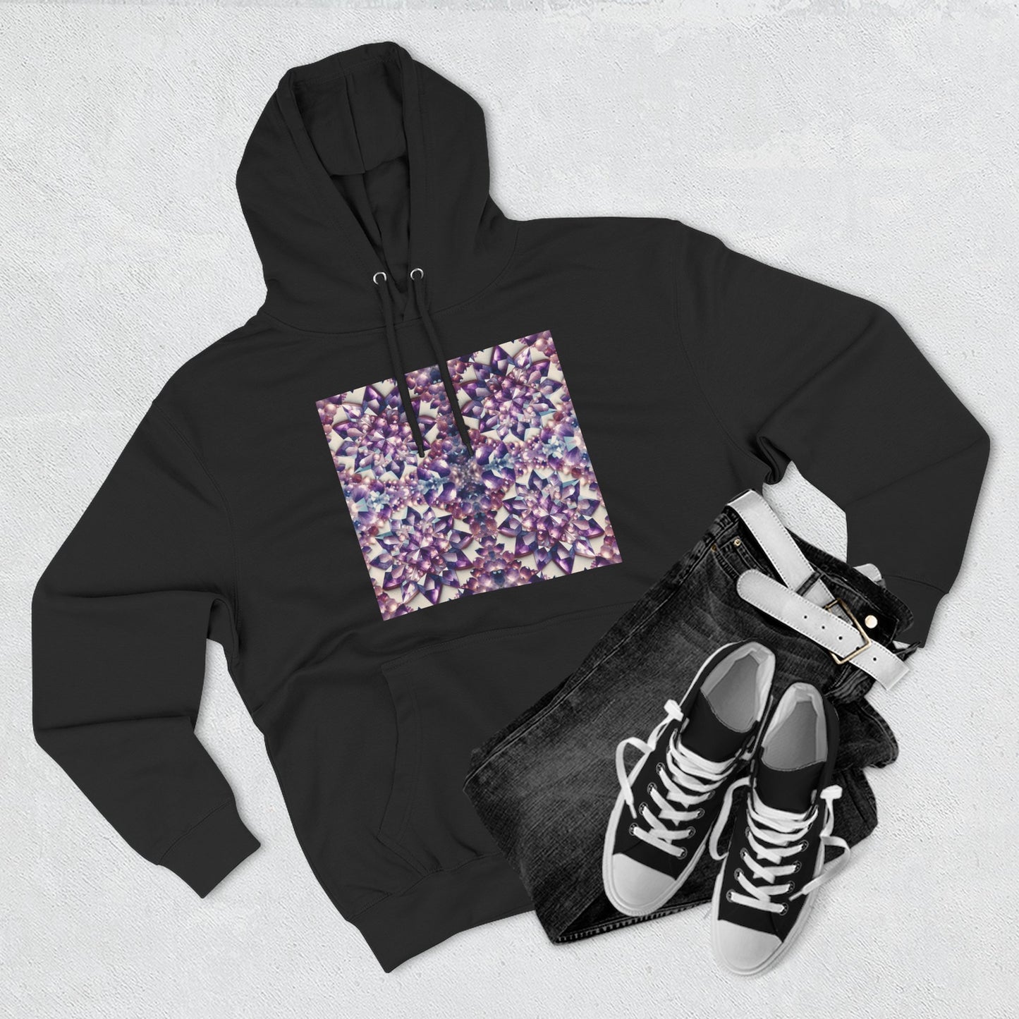 Fleece Hoodie - Amethyst Crystal Floral Design