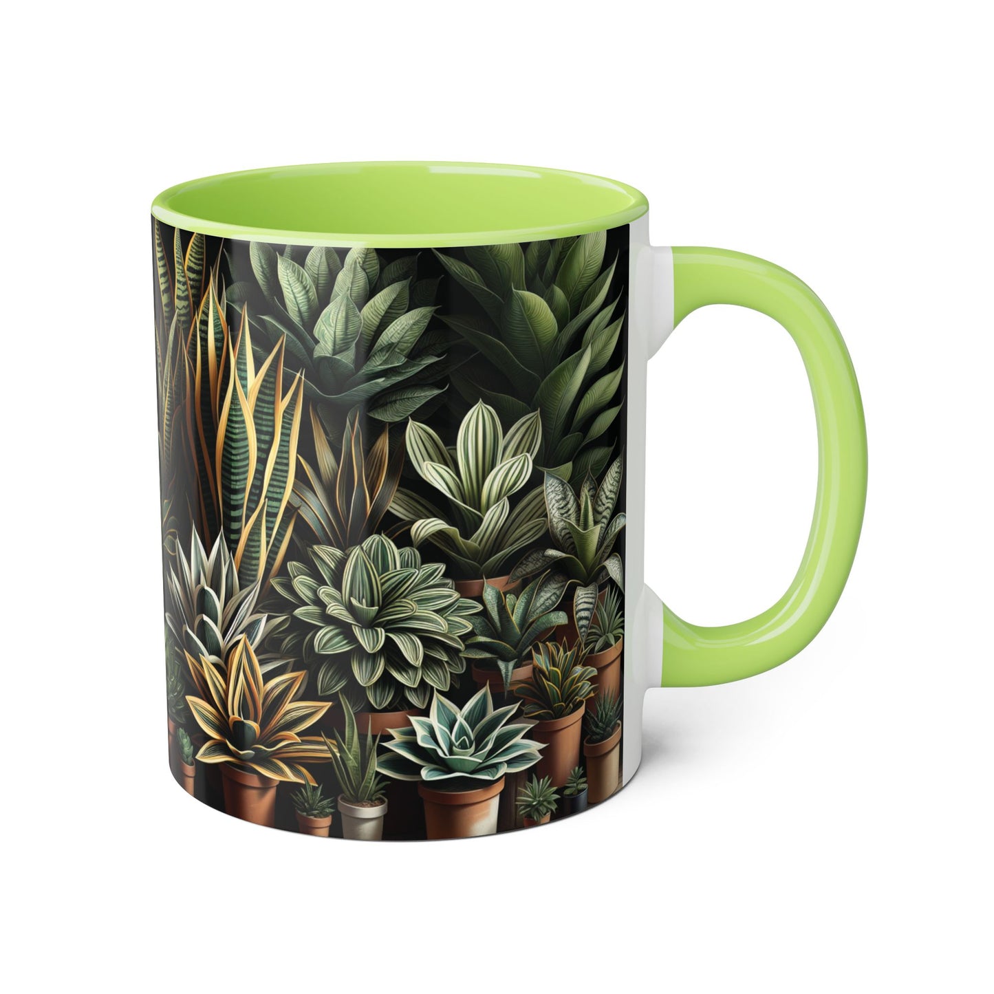 Snake Plant Family Accent Mug, 11oz - Ceramic Tea Cup, Botanical Coffee Mug, Indoor Garden Lover Gift, Green Thumb Kitchen Decor, Plant Lady