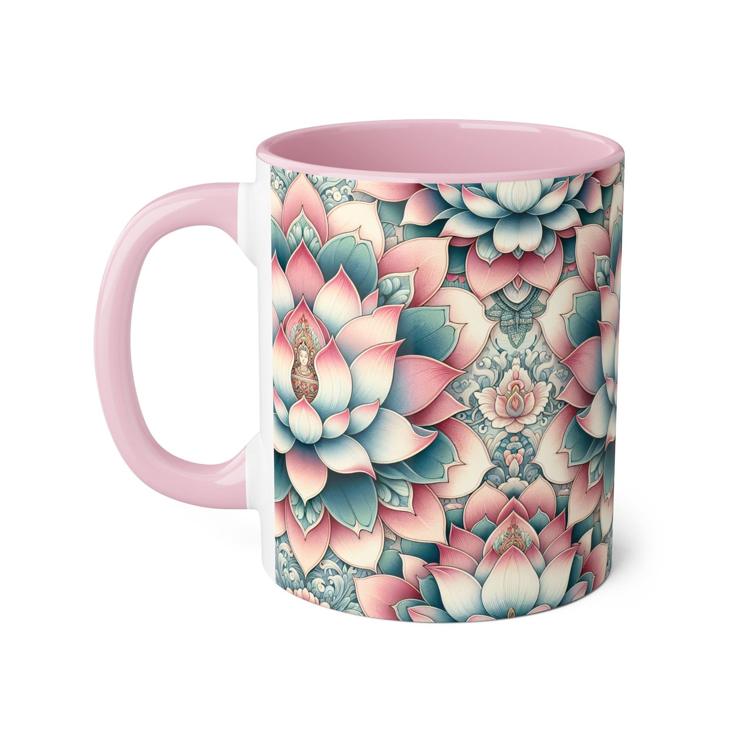 Lotus Flower Accent Mug, Floral Coffee Cup, Zen Tea Mug, Botanical Drinkware, Meditation Gift, Ceramic Lotus Blossom Mug