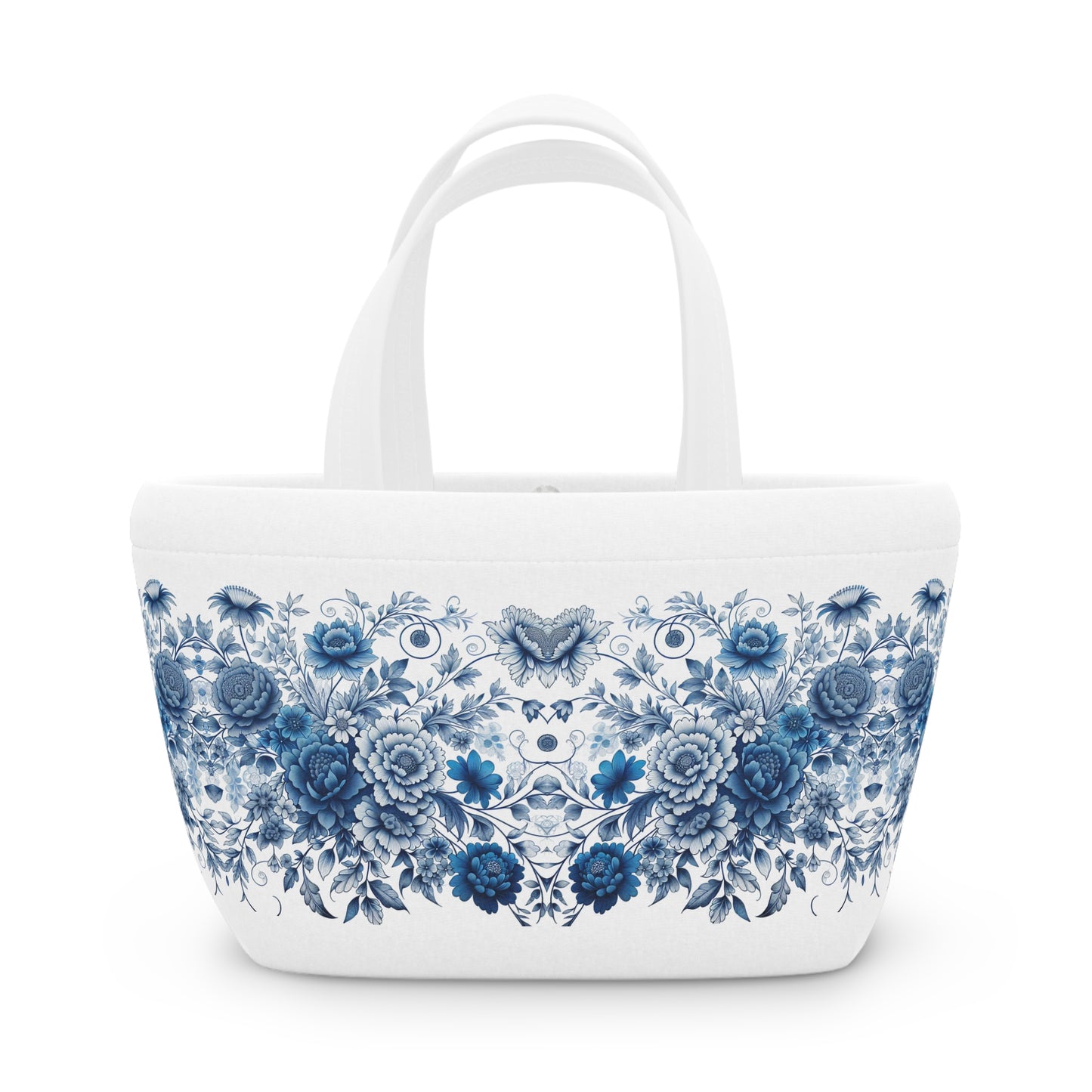 Blue Floral Lunch Bag - Insulated Food Tote, Flower Print Lunchbox, Picnic Cooler, Reusable Lunch Sack, Lunchtime Accessory