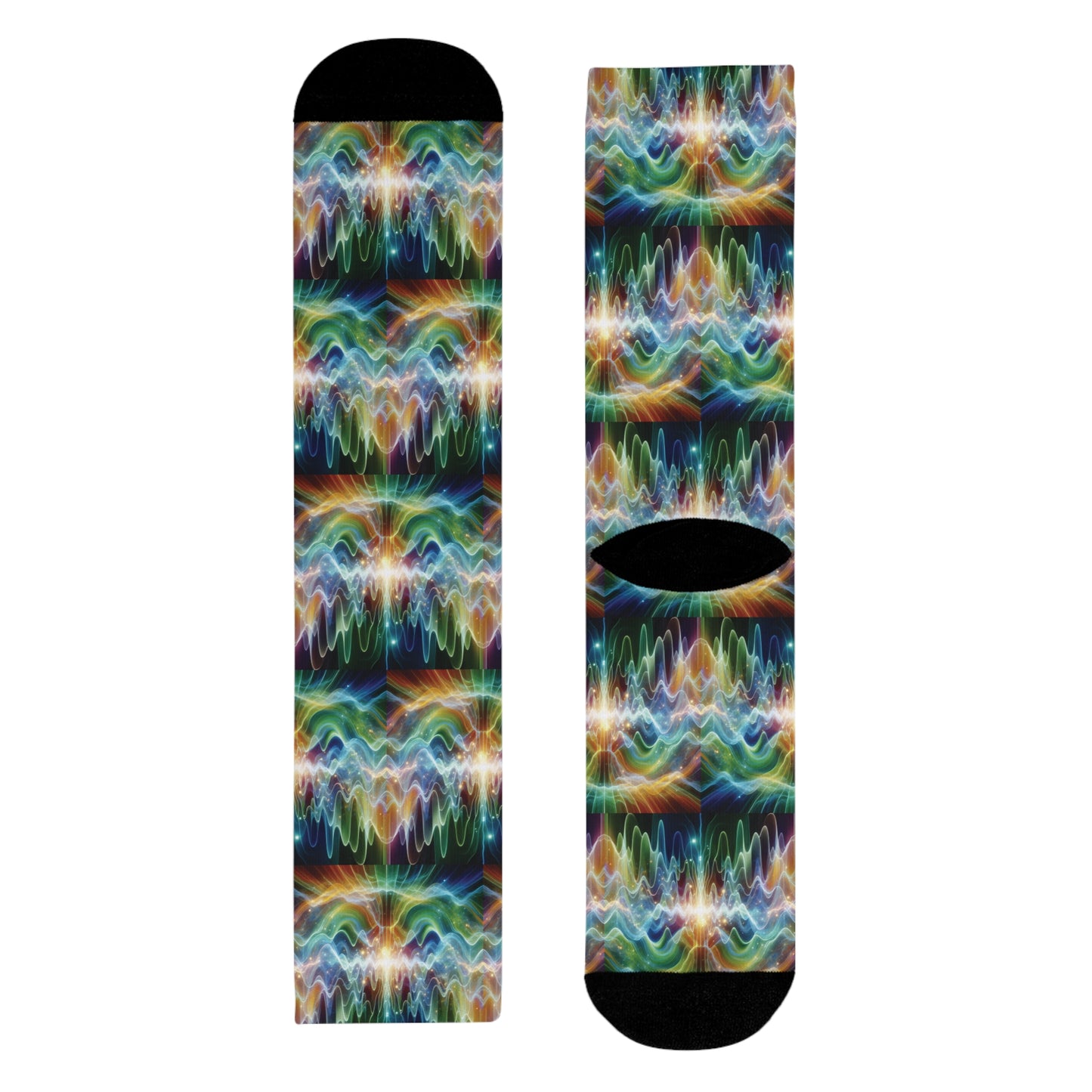 Vibrant Frequency Waves Design Sublimation Crew Socks - , Colorful Patterned Footwear, Unique Athletic Wear, Trendy Gift for Music Lovers,