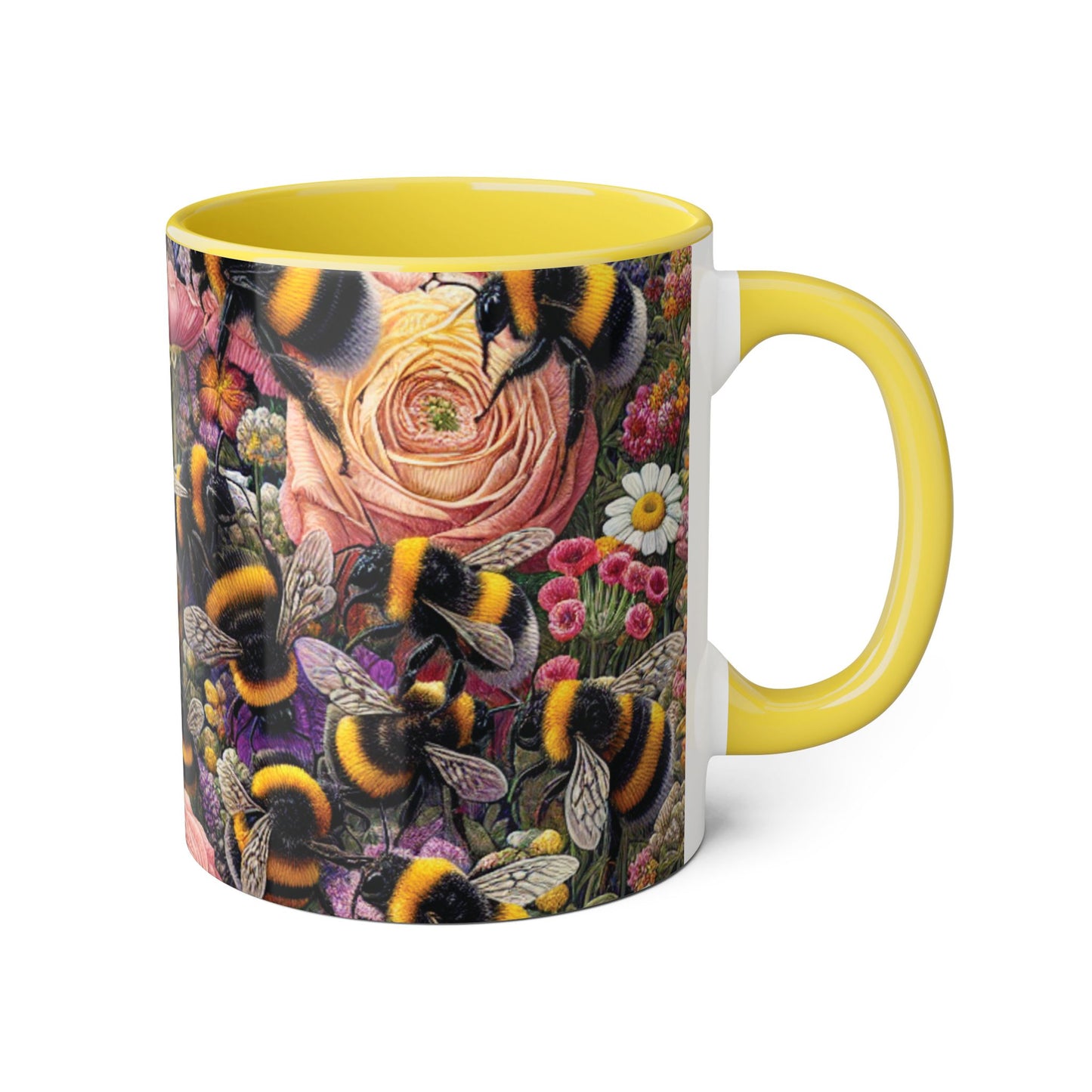 Bee-Inspired Floral Accent Mug | Nature Lover Gift, Botanical Coffee Mug, Bee Art Mug, Animal Lover Cup, Garden Mug