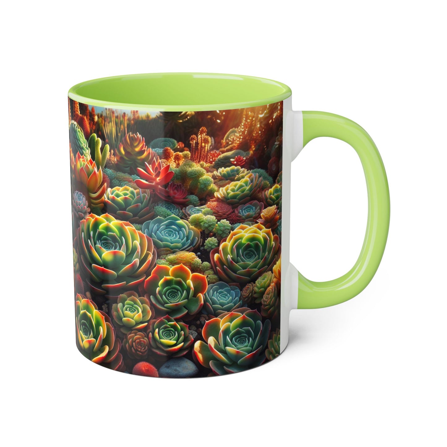 Succulent Family Accent Mug, Unique Botanical Design, Plant Lover Gift, Ceramic Coffee Cup, Cactus Print Tea Mug, Gardening Decor, Cute
