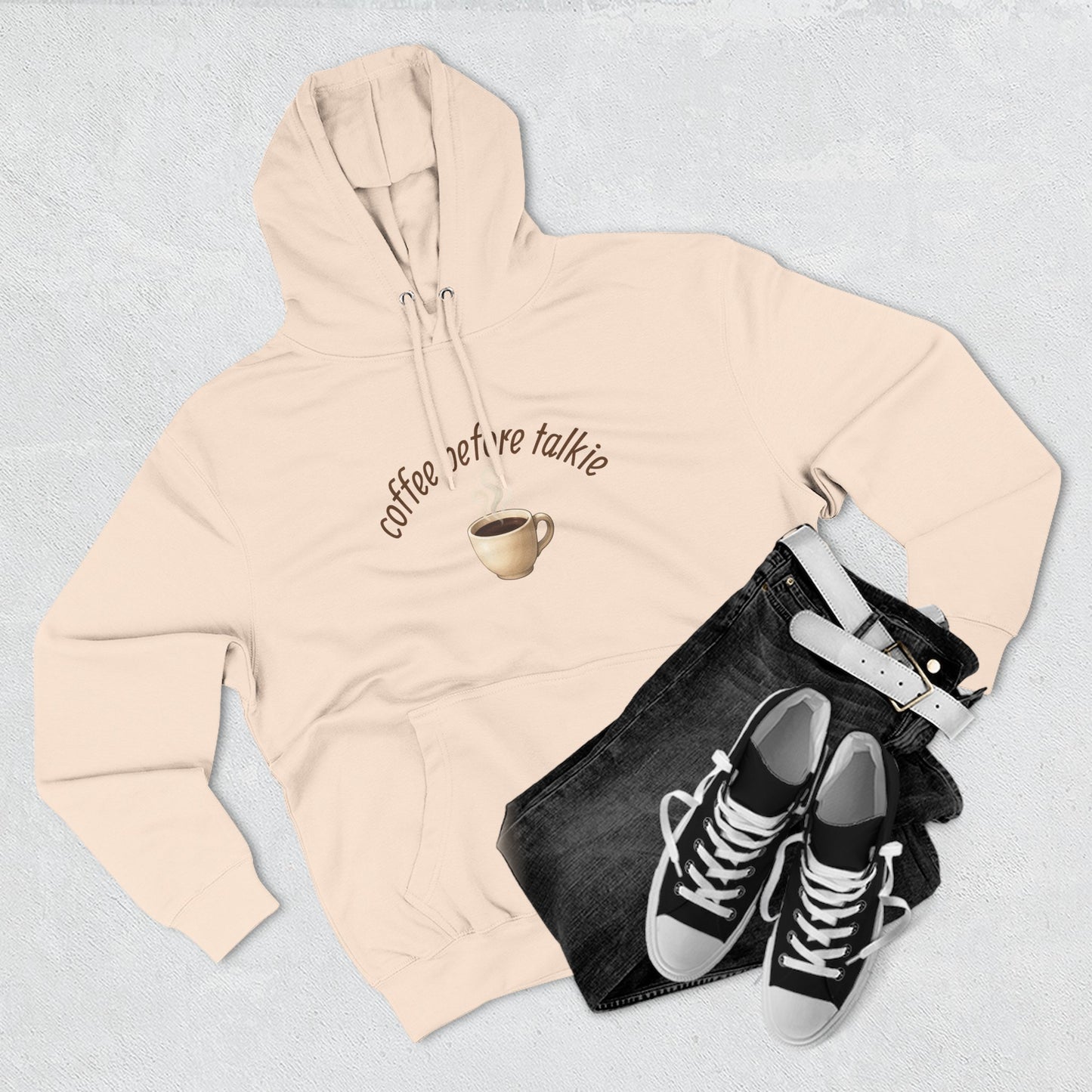 Fleece Hoodie: Coffee Before Talkie, Caffeine Lover Sweatshirt, Three-Panel Pullover, Unisex Hooded Top