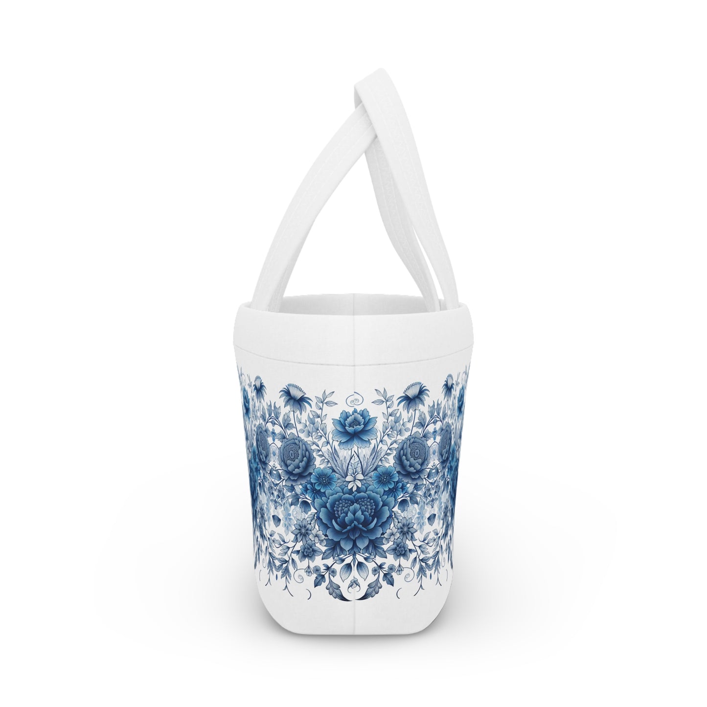 Blue Floral Lunch Bag - Insulated Food Tote, Flower Print Lunchbox, Picnic Cooler, Reusable Lunch Sack, Lunchtime Accessory