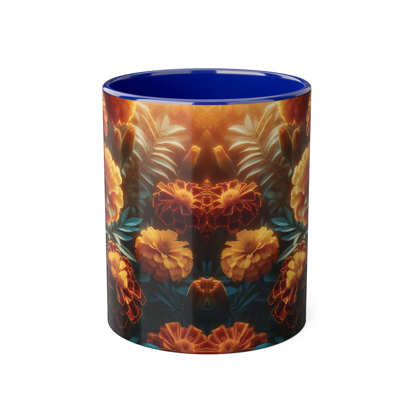 Orange Marigolds Accent Mug, Floral Coffee Cup, Botanical Tea Mug, Nature Lover Gift, Garden Theme Kitchen Decor