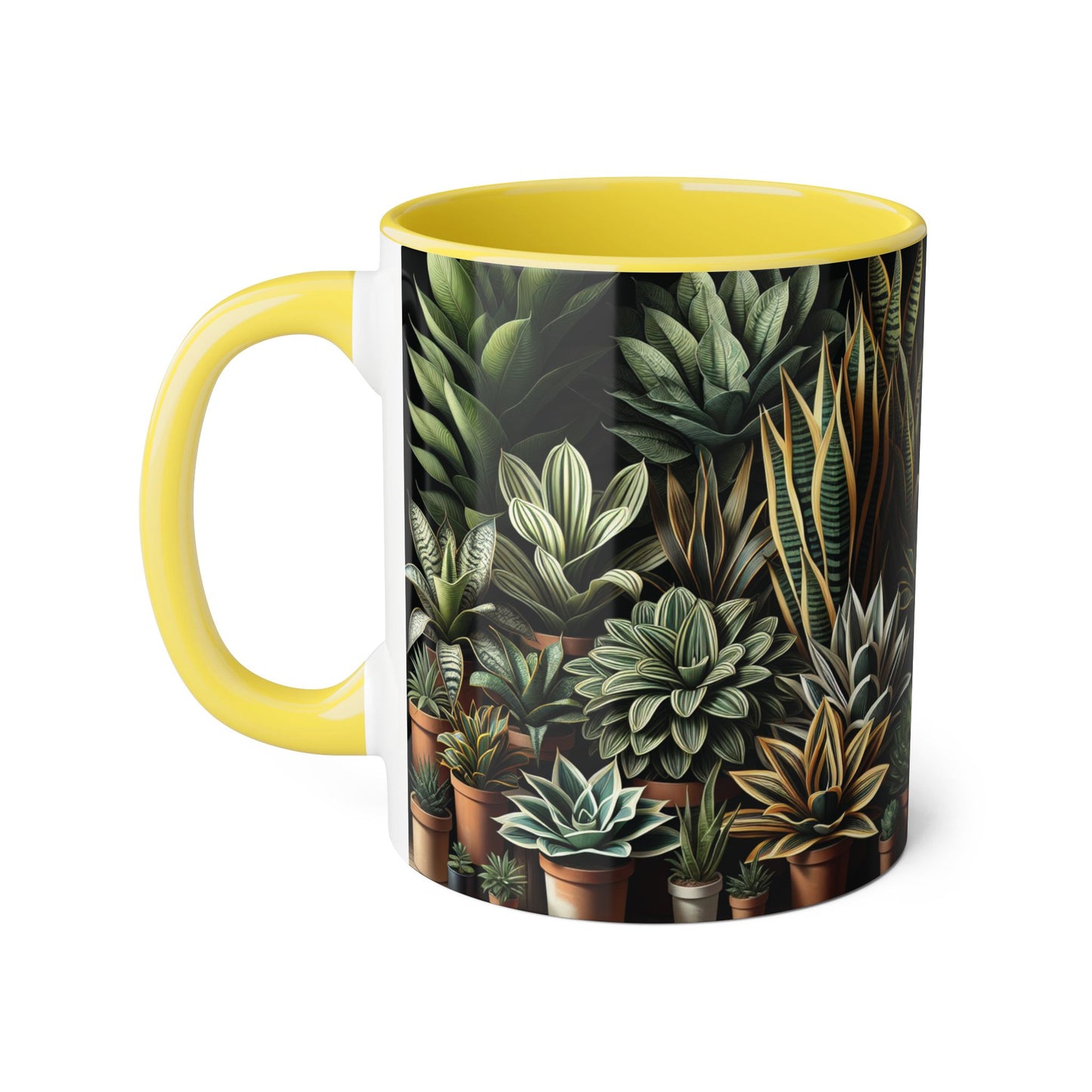 Snake Plant Family Accent Mug, 11oz - Ceramic Tea Cup, Botanical Coffee Mug, Indoor Garden Lover Gift, Green Thumb Kitchen Decor, Plant Lady