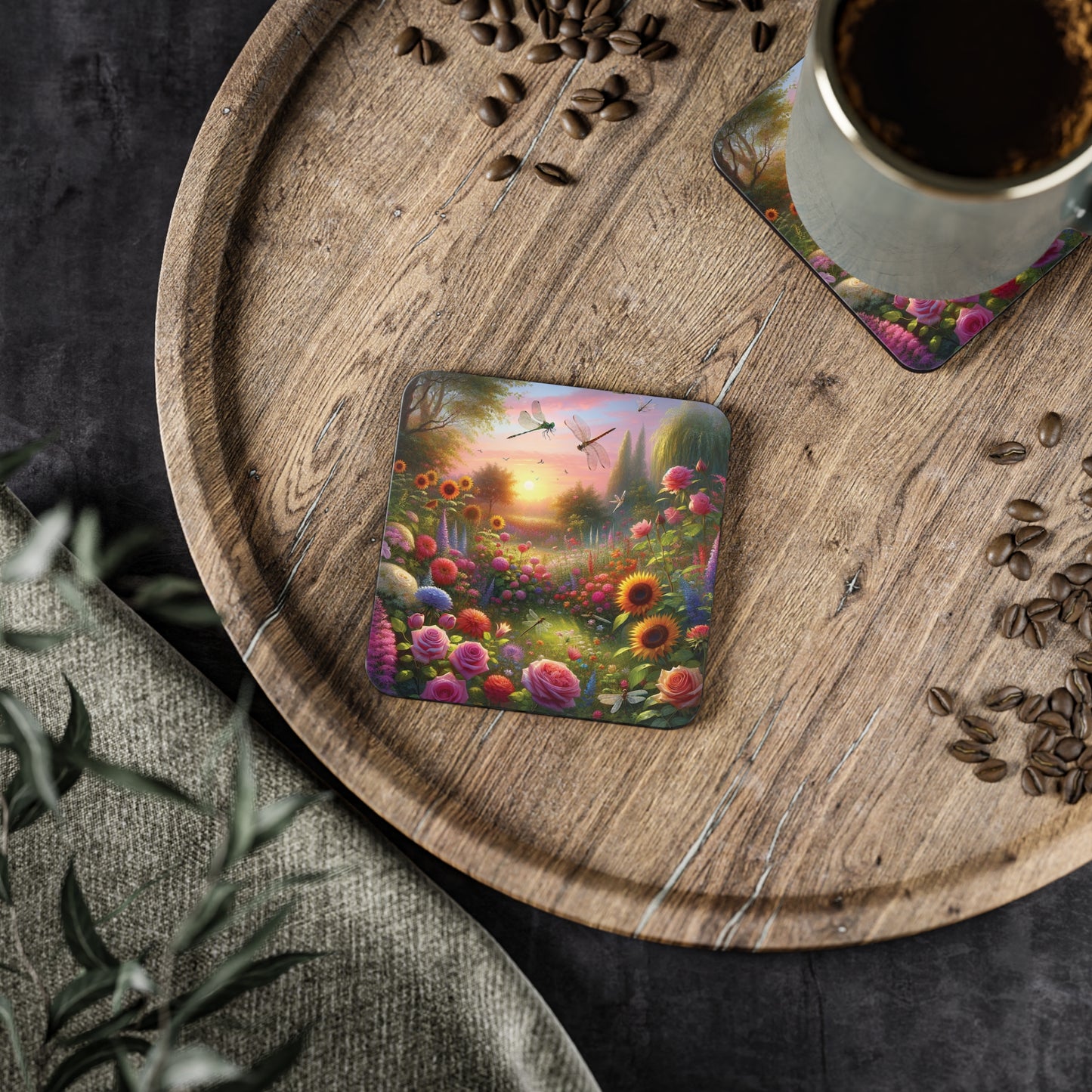 Sunset Garden Coasters, Drink Coasters, Floral Decor, Home Bar Accessories, Housewarming Gift, Nature Lover Decor