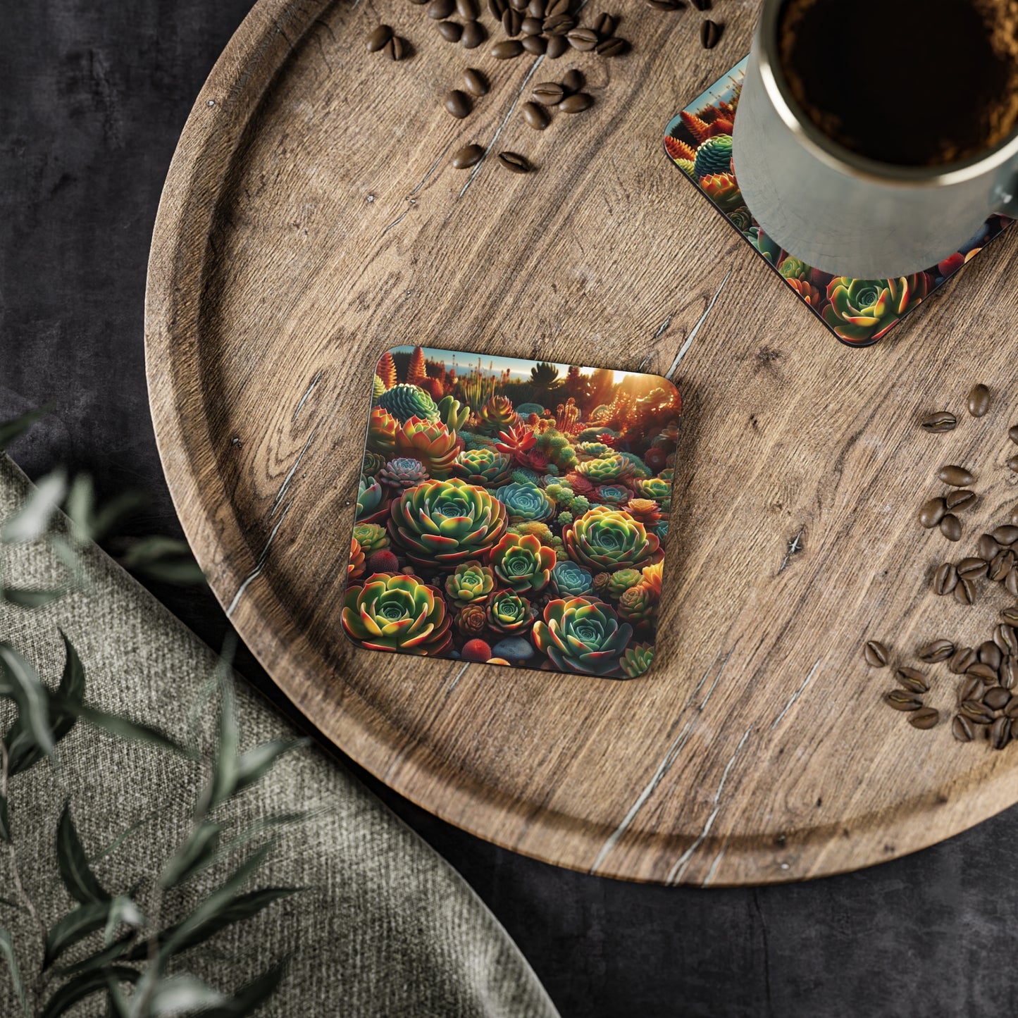Succulent Coasters, Plant Lover Gift, Botanical Home Decor, Set of 4 Coasters, Garden Theme Drink Coasters, Cactus Coasters