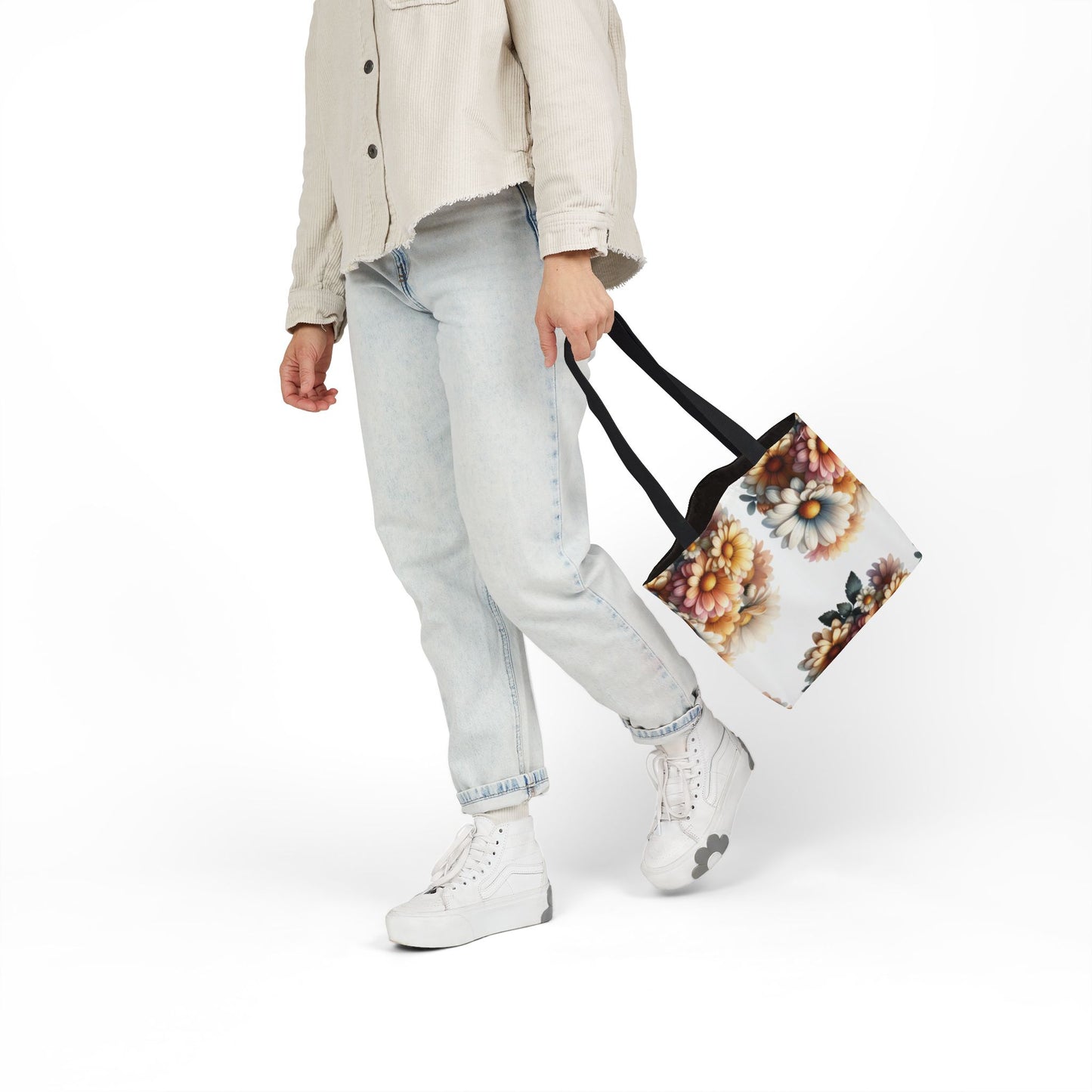 Floral Canvas Tote Bag with 5-Color Straps - Stylish