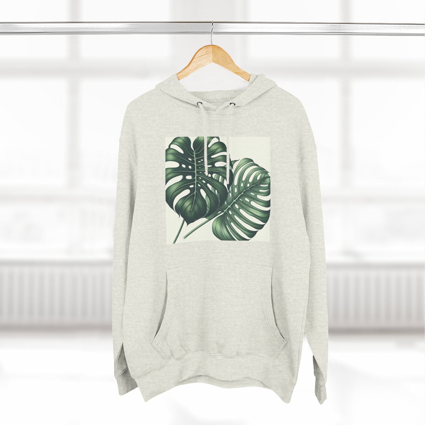 Tropical Fleece Hoodie - Monstera Leaf Design