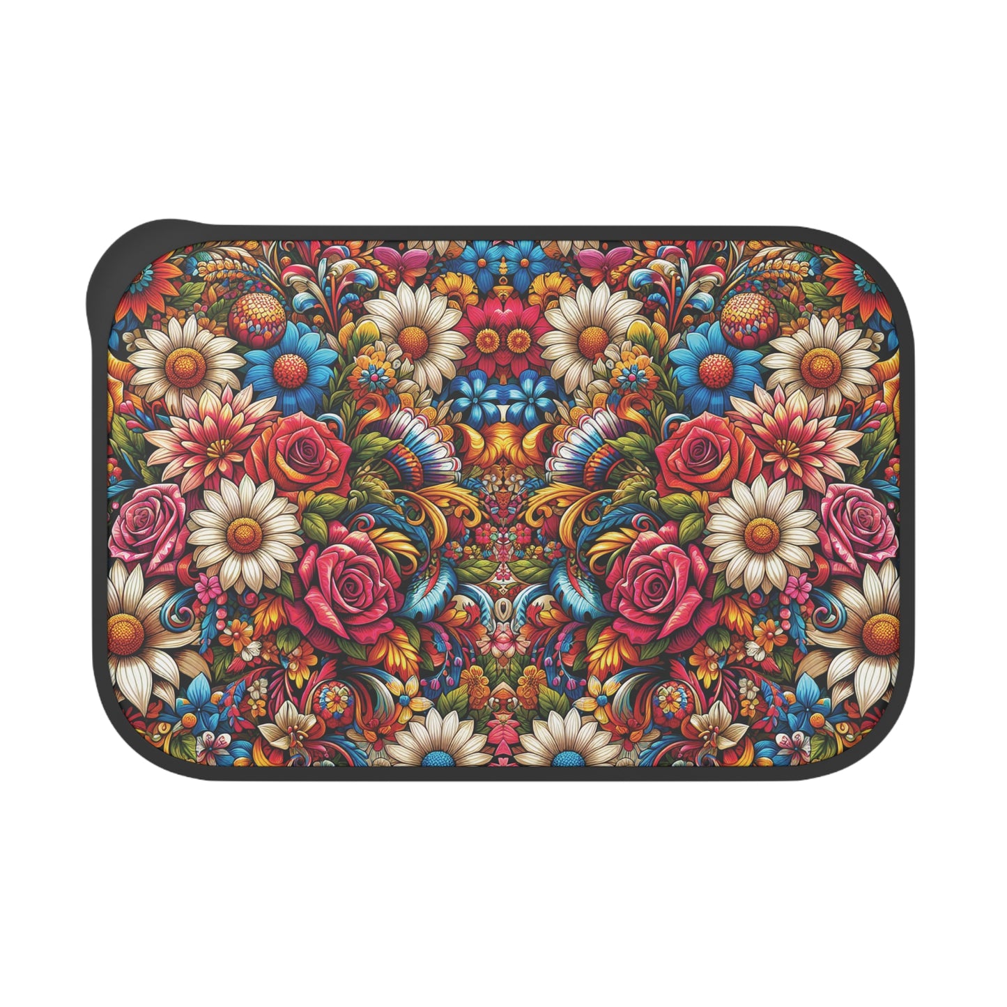 Bento Box - Colorful Flower Patterned Bento Box with Band and Utensils, Floral Design, Lunch Container, Food Storage Container, Eco-Friendly