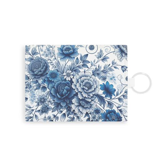 Leather Card Holder: Blue Floral Design, Wallet Insert, Business Card Case, Credit Card Organizer, Gift for Her