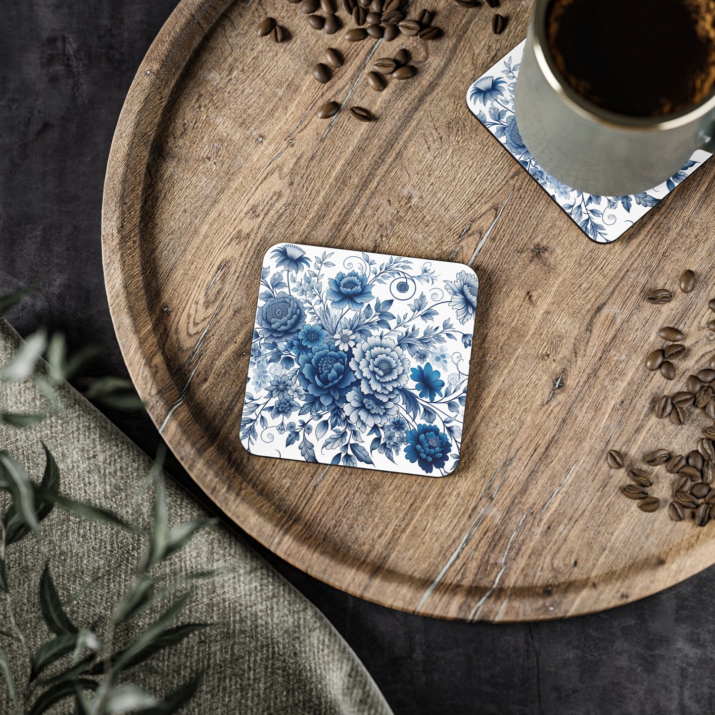Blue Floral Coasters Set, Drink Coasters, Table Coasters, Home Decor, Kitchen Accessories