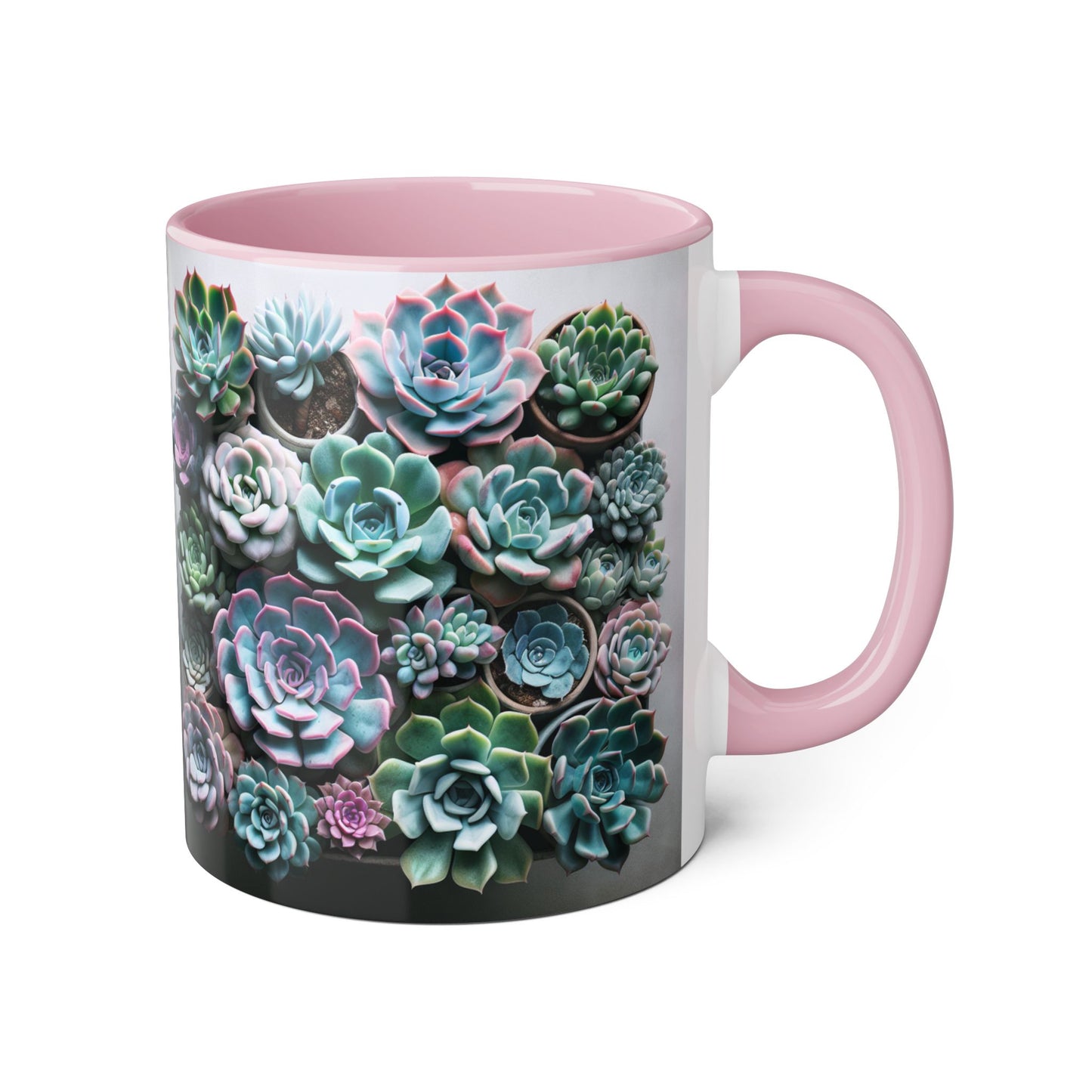Succulent Garden Accent Mug, 11oz Succulent Coffee Mug, Floral Drinkware, Plant Lover Gift, Unique Home Decor