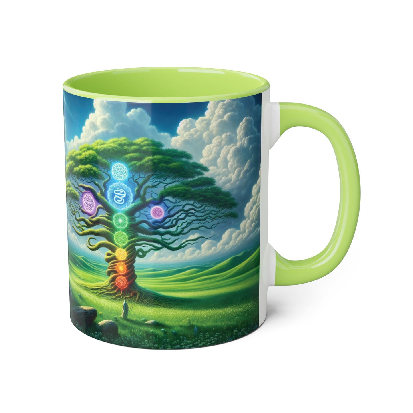 Chakra Tree Accent Mug, 11oz - Ceramic Tea Cup, Reiki Energy Drinkware, Spiritual Gift, Yoga Meditation Coffee Mug, Tree of Life Kitchen
