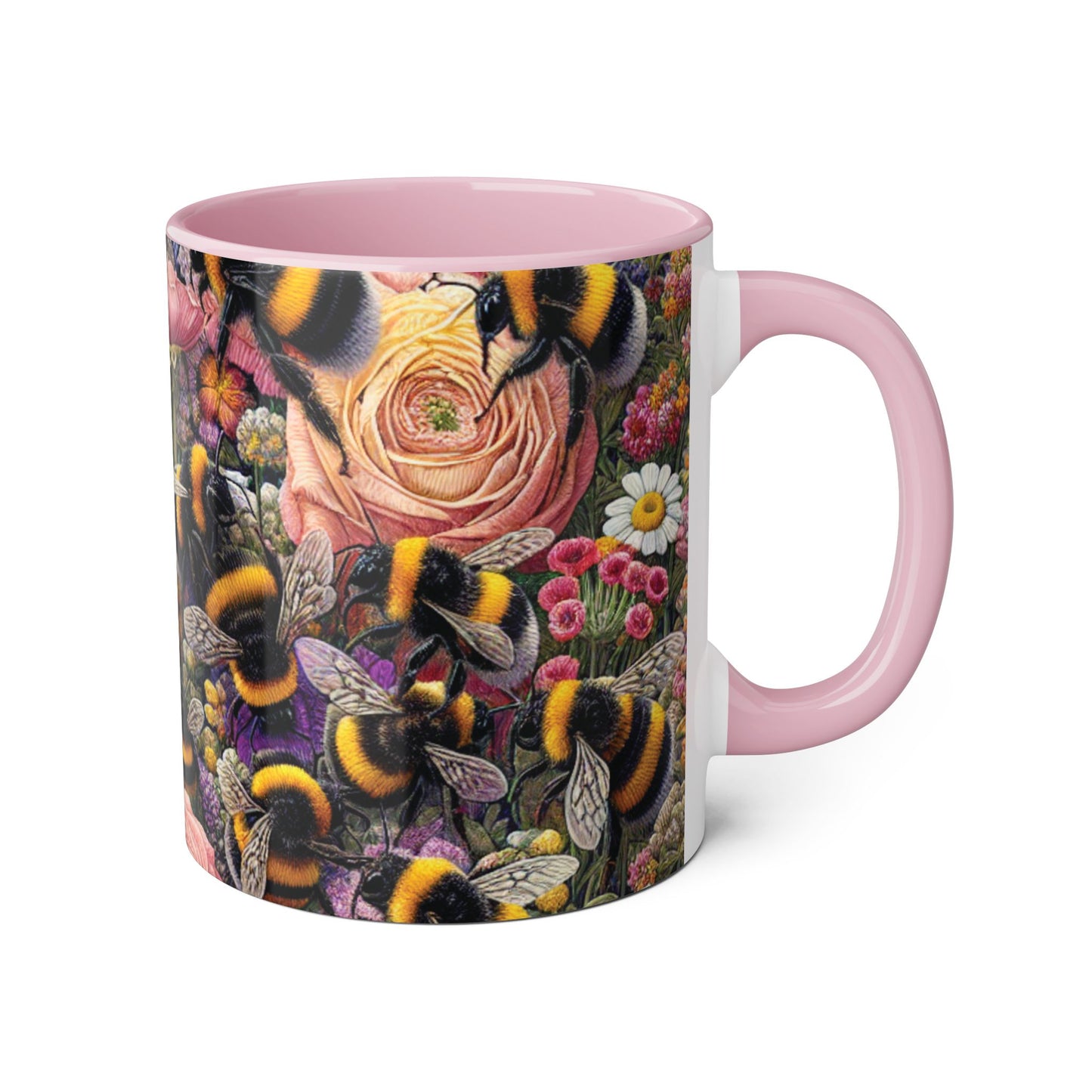 Bee-Inspired Floral Accent Mug | Nature Lover Gift, Botanical Coffee Mug, Bee Art Mug, Animal Lover Cup, Garden Mug