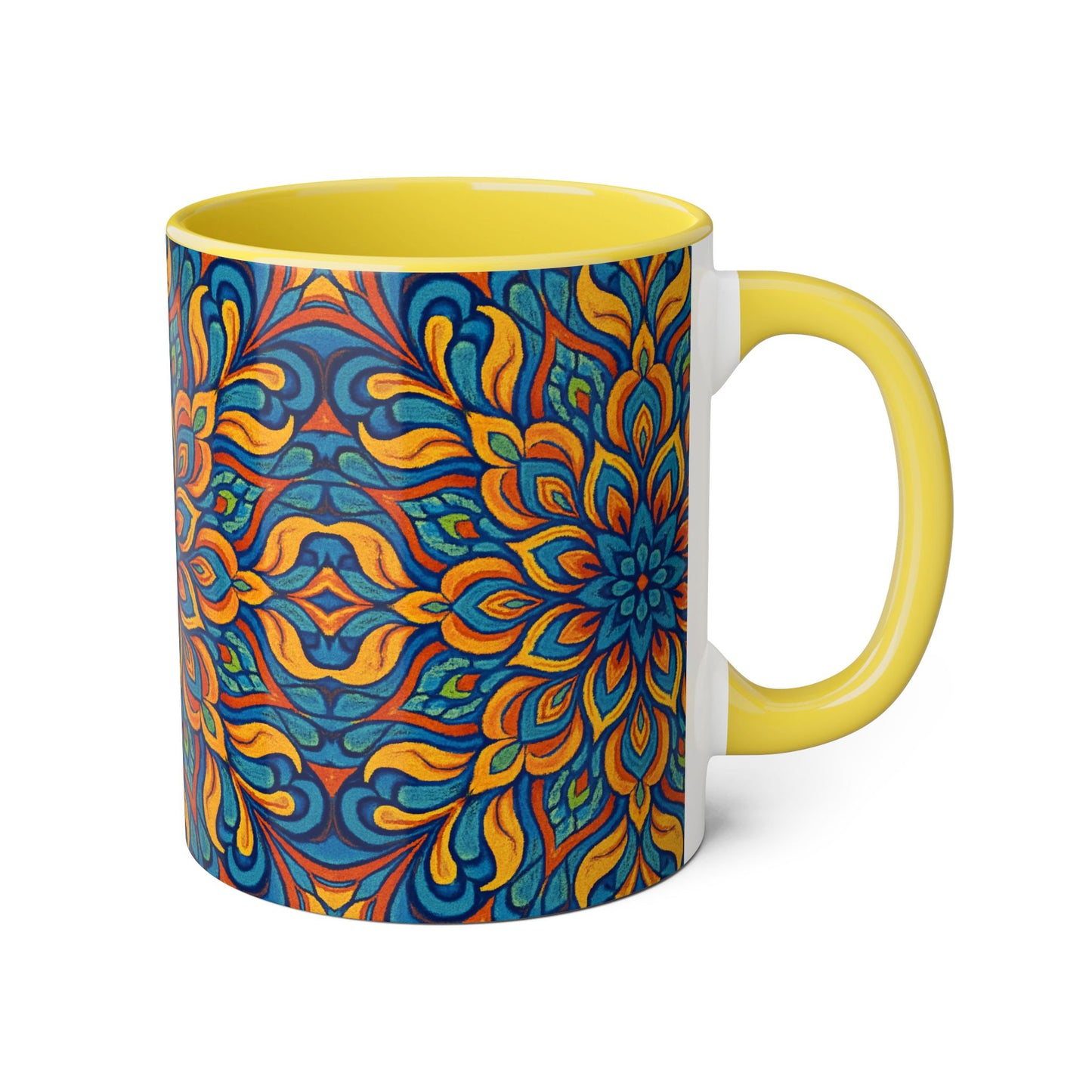 Kaleidoscope Accent Mug, Colorful Ceramic Coffee Cup, Unique Tea Mug, Boho Style Kitchen Decor, Psychedelic Drinkware, Hippie Gift Idea