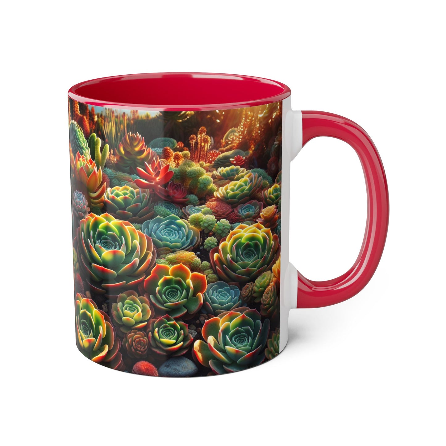 Succulent Family Accent Mug, Unique Botanical Design, Plant Lover Gift, Ceramic Coffee Cup, Cactus Print Tea Mug, Gardening Decor, Cute