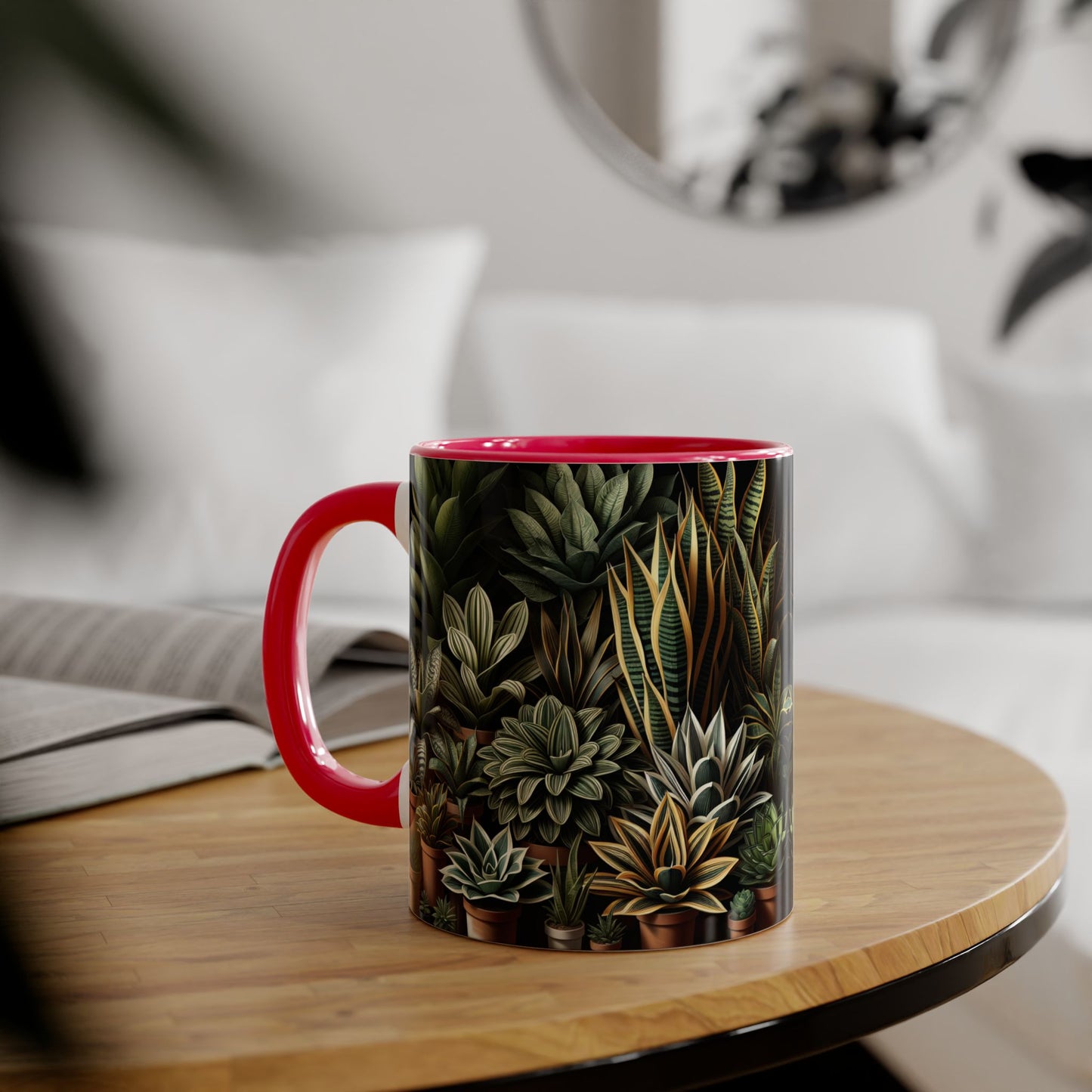 Snake Plant Family Accent Mug, 11oz - Ceramic Tea Cup, Botanical Coffee Mug, Indoor Garden Lover Gift, Green Thumb Kitchen Decor, Plant Lady