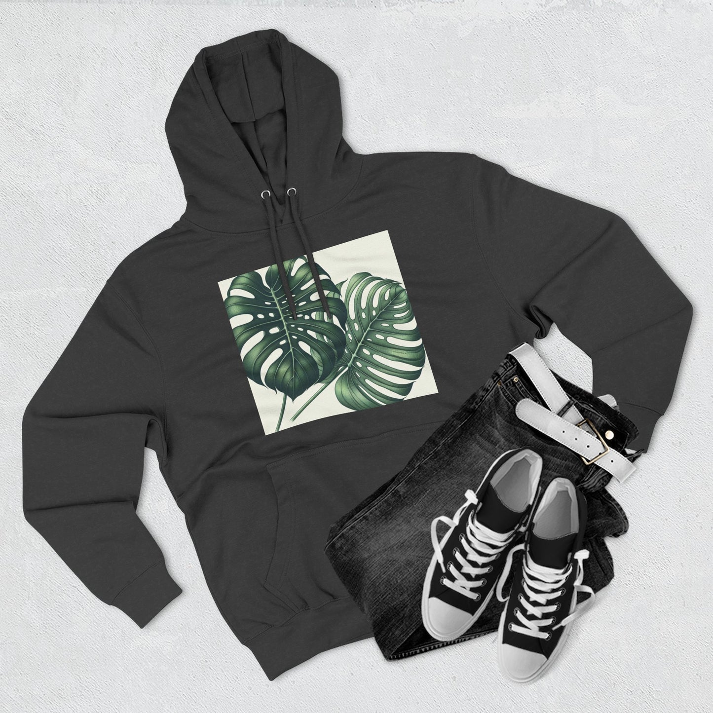 Tropical Fleece Hoodie - Monstera Leaf Design